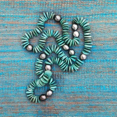 Tahitian Black Pearl and Green Turquoise Necklace