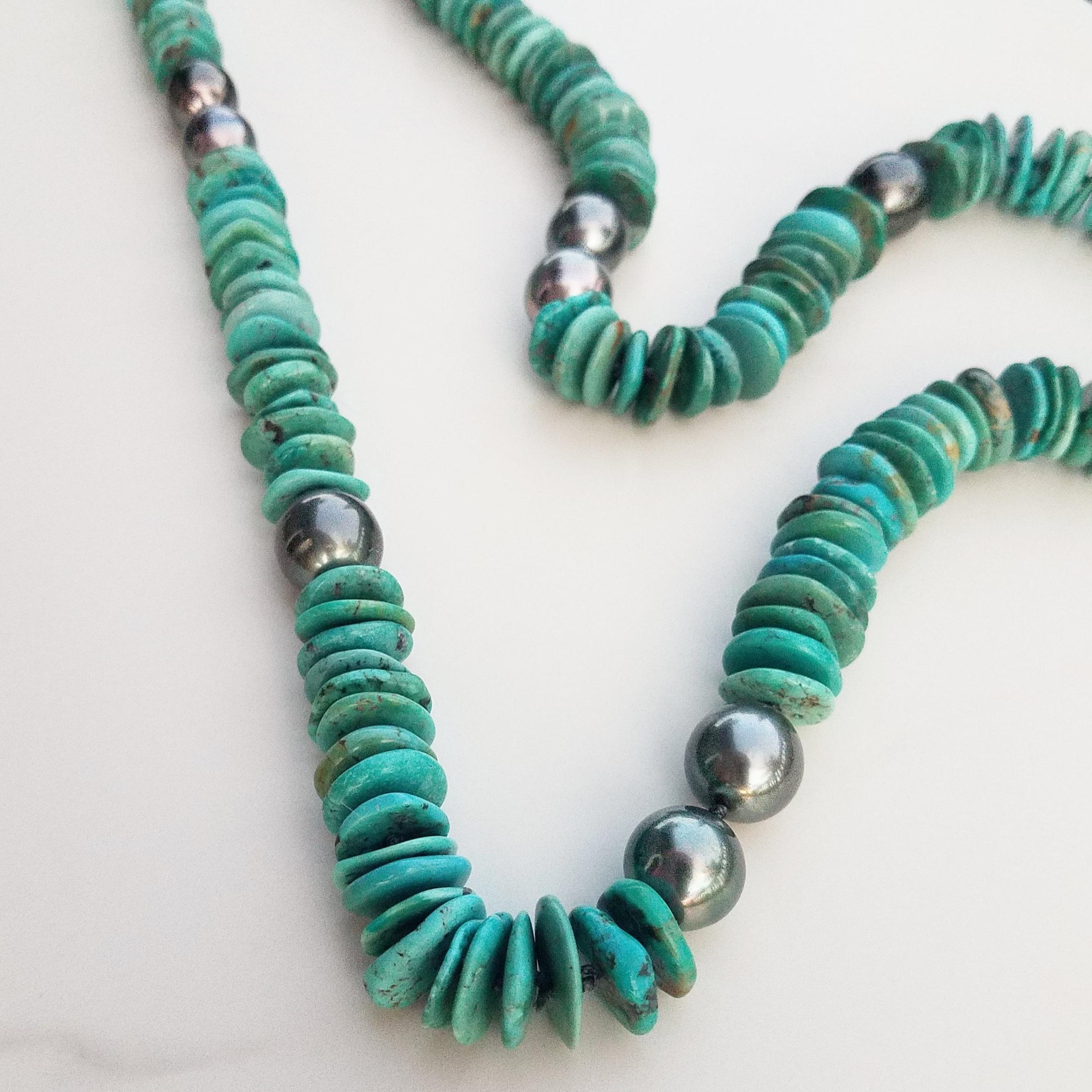 Collana di perle nere di Tahiti e turchesi verdi In condizioni Nuovo in vendita a Kailua Kona, HI