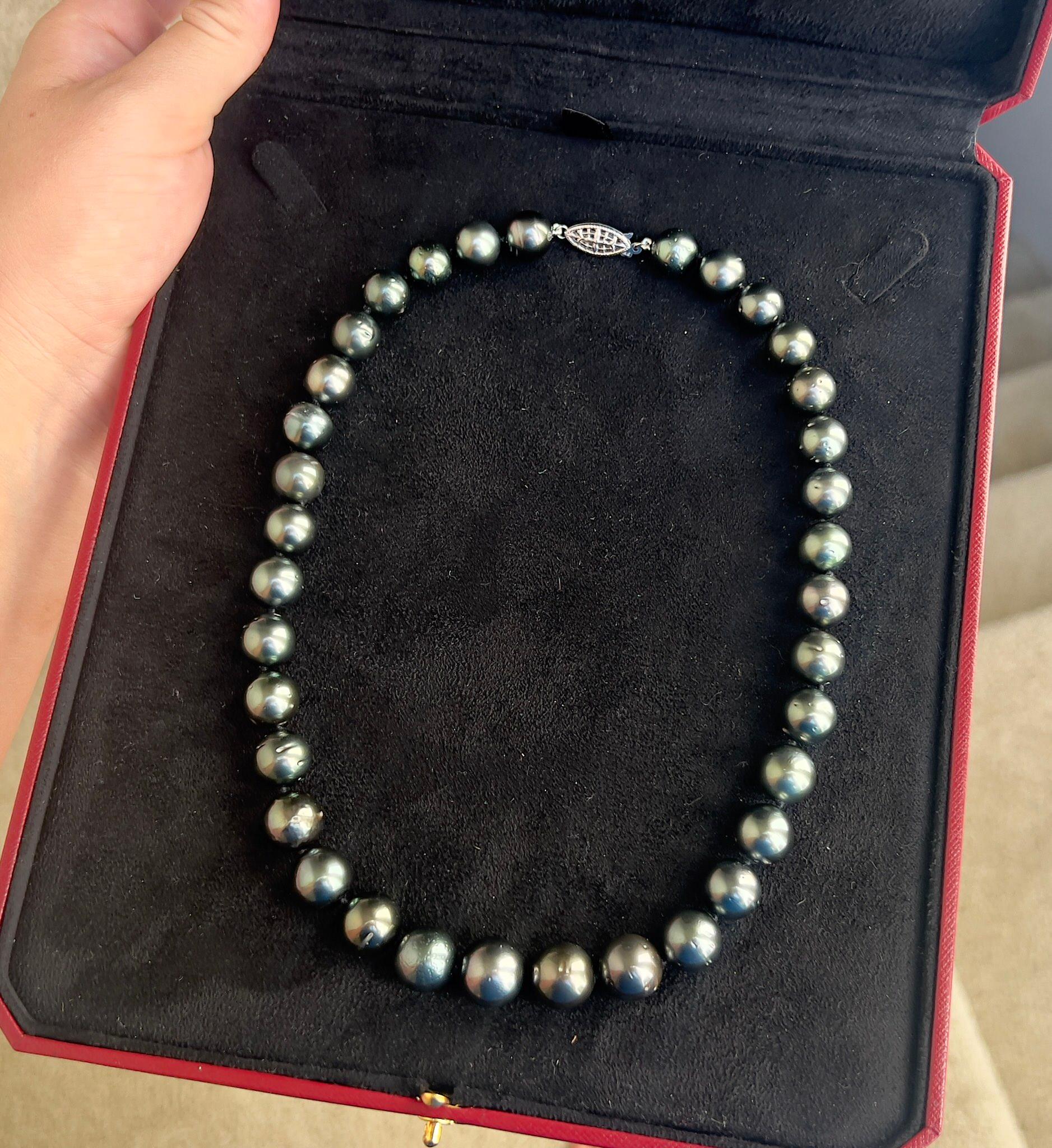 Bead Tahitian Pearl Necklace 11mm-13mm 14K Gold 18 Inches For Sale