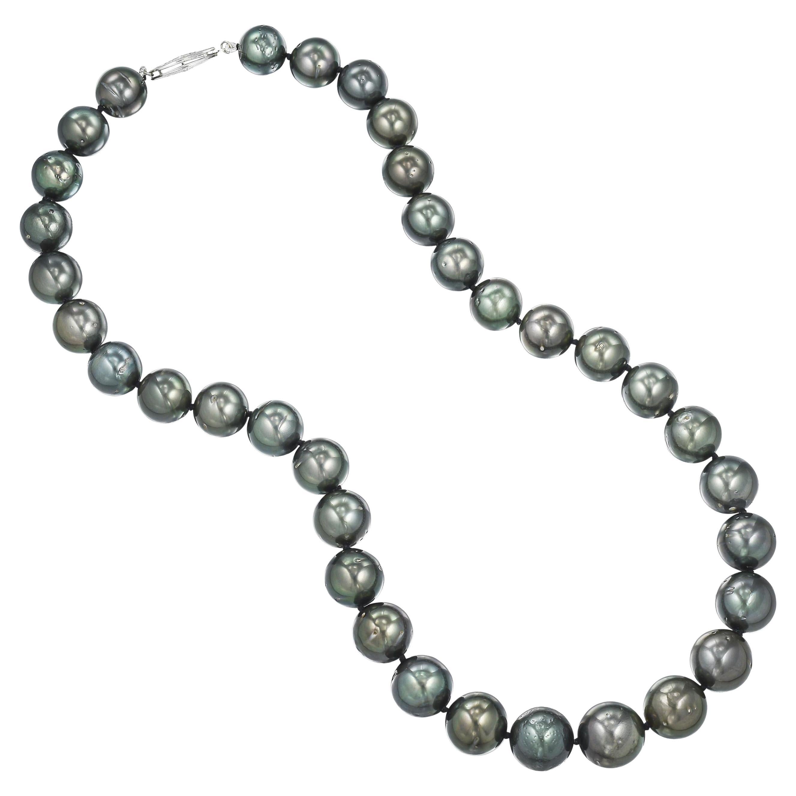 Perle Collier de perles de Tahiti 11 mm-13 mm en or 14 carats 18 pouces