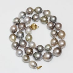 Tahitian Pearl Necklace 13 - 10 mm 14k Gold 18" Natural Rare Pastel Colors