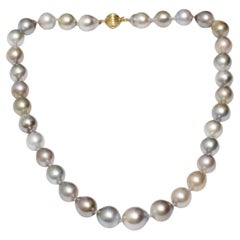Tahitian Pearl Necklace 13 - 10 mm 14k Gold 18" Natural Rare Pastel Colors
