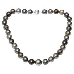 Tahitian Pearl Necklace 15 - 12 mm 14k Gold 18" Natural Black with Overtones