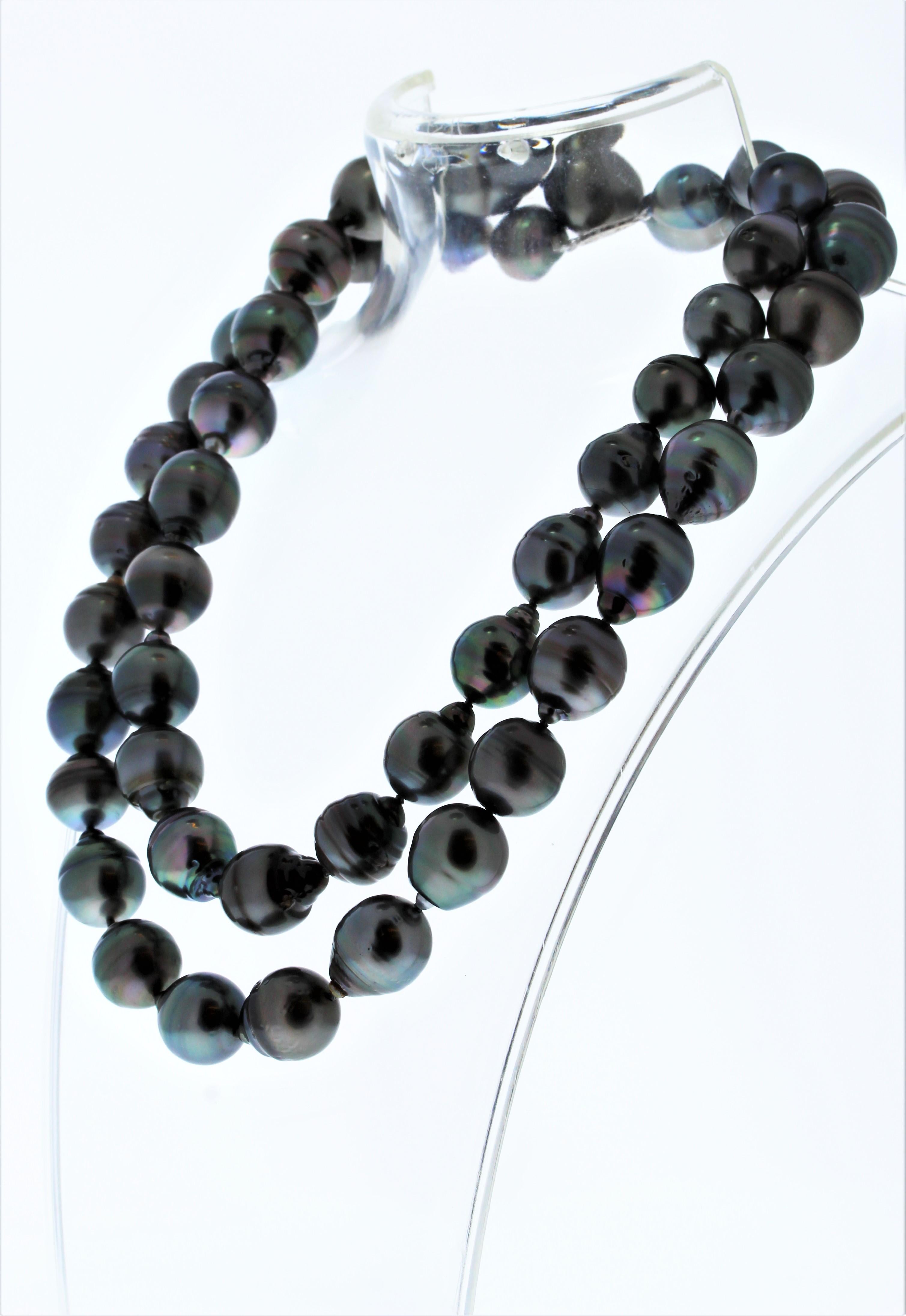 Mixed Cut Tahitian Pearl Necklace in 14K White Gold For Sale