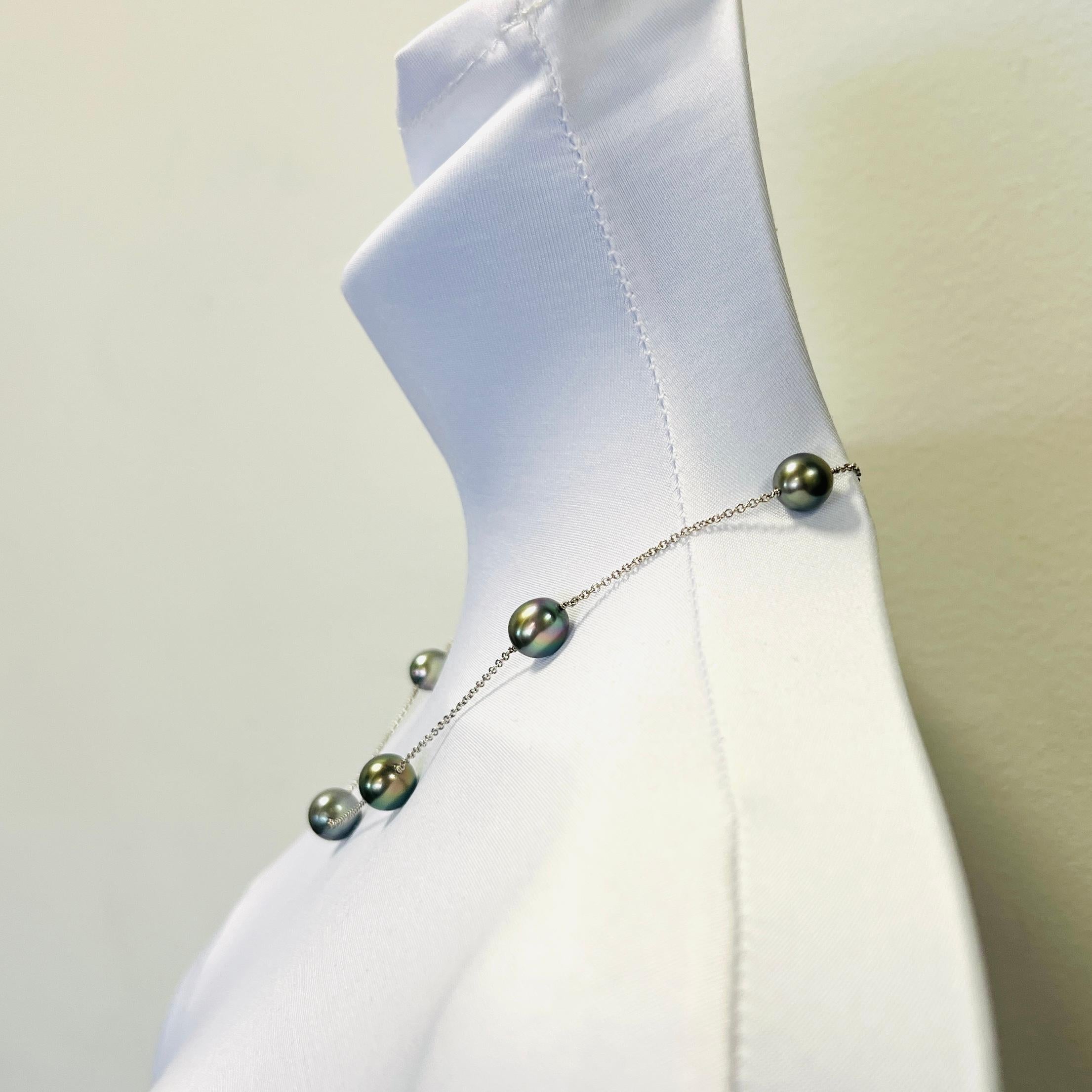 Taglio rotondo Collana di perle di Tahiti in oro bianco 18 carati in vendita