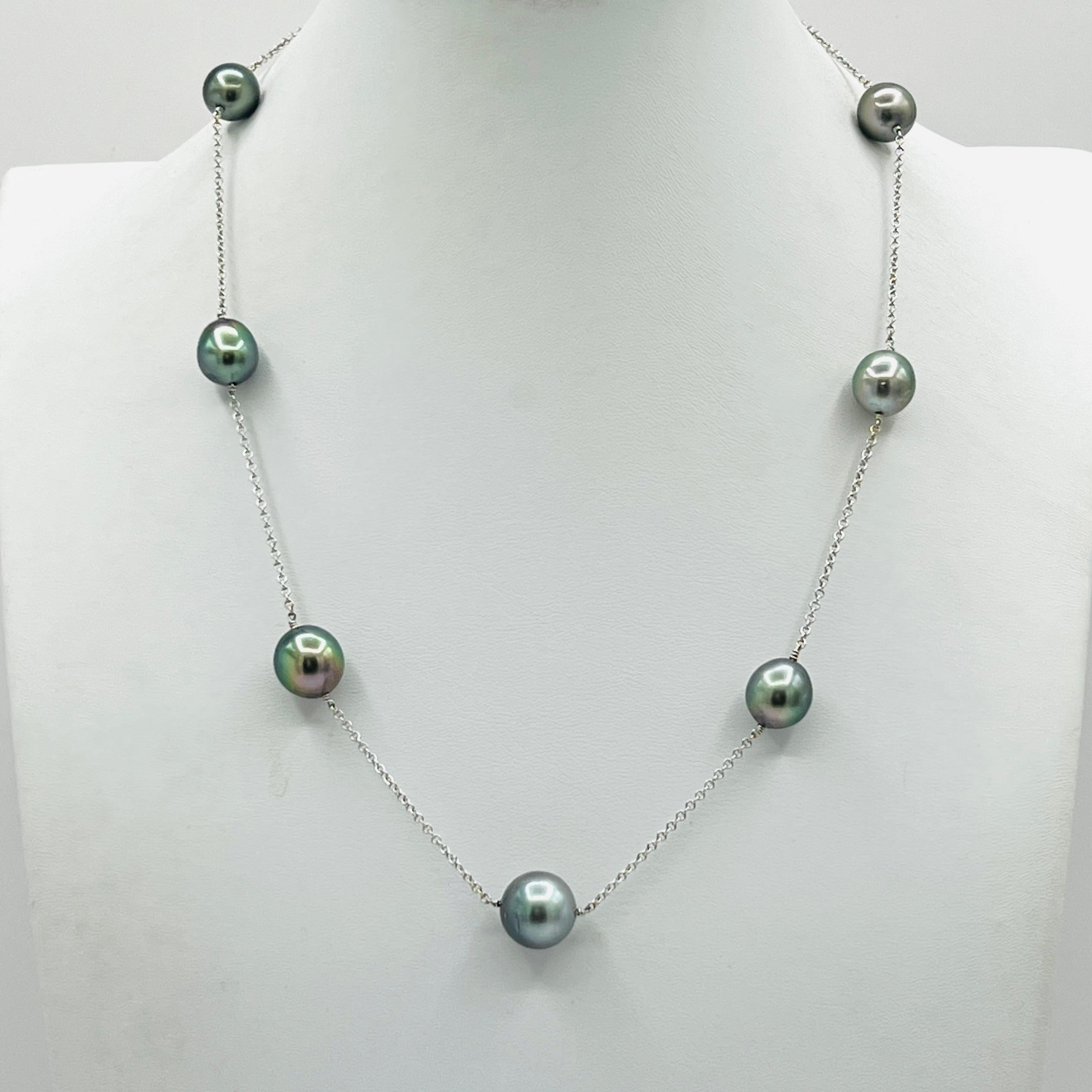 Collana di perle di Tahiti in oro bianco 18 carati in vendita 2