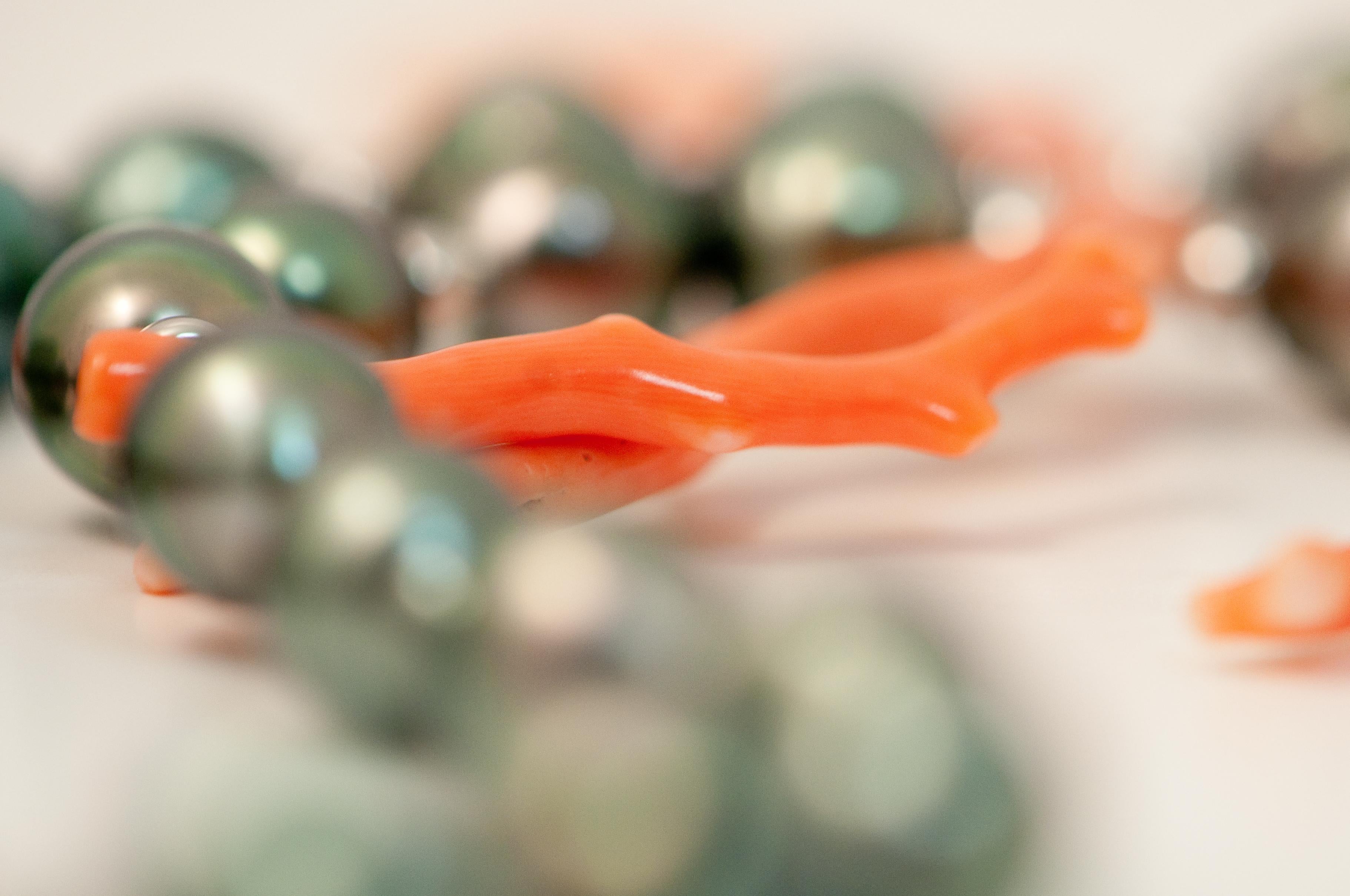 Tahitian Pearl Necklace, Trendy Pink Coral, with Gold Beads and Gold Clasp 3