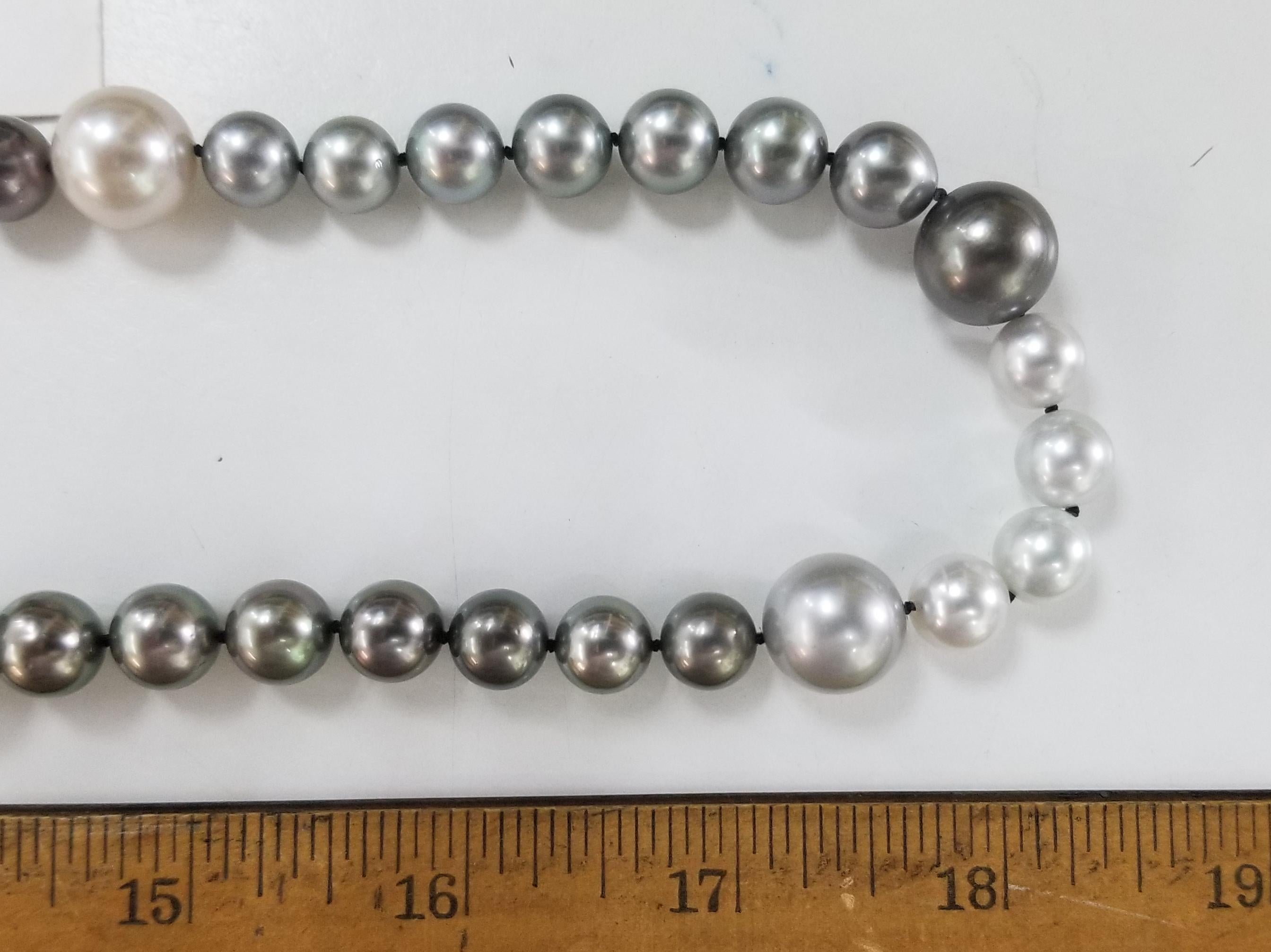 Tahitian Pearl necklace with 12-13.5mm and 8mm pearls 36 inches, with silver 