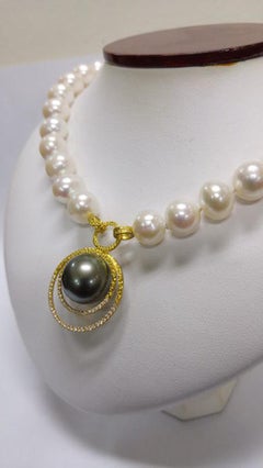 Tahitian Pearl Necklace with 22k Gold and Diamonds