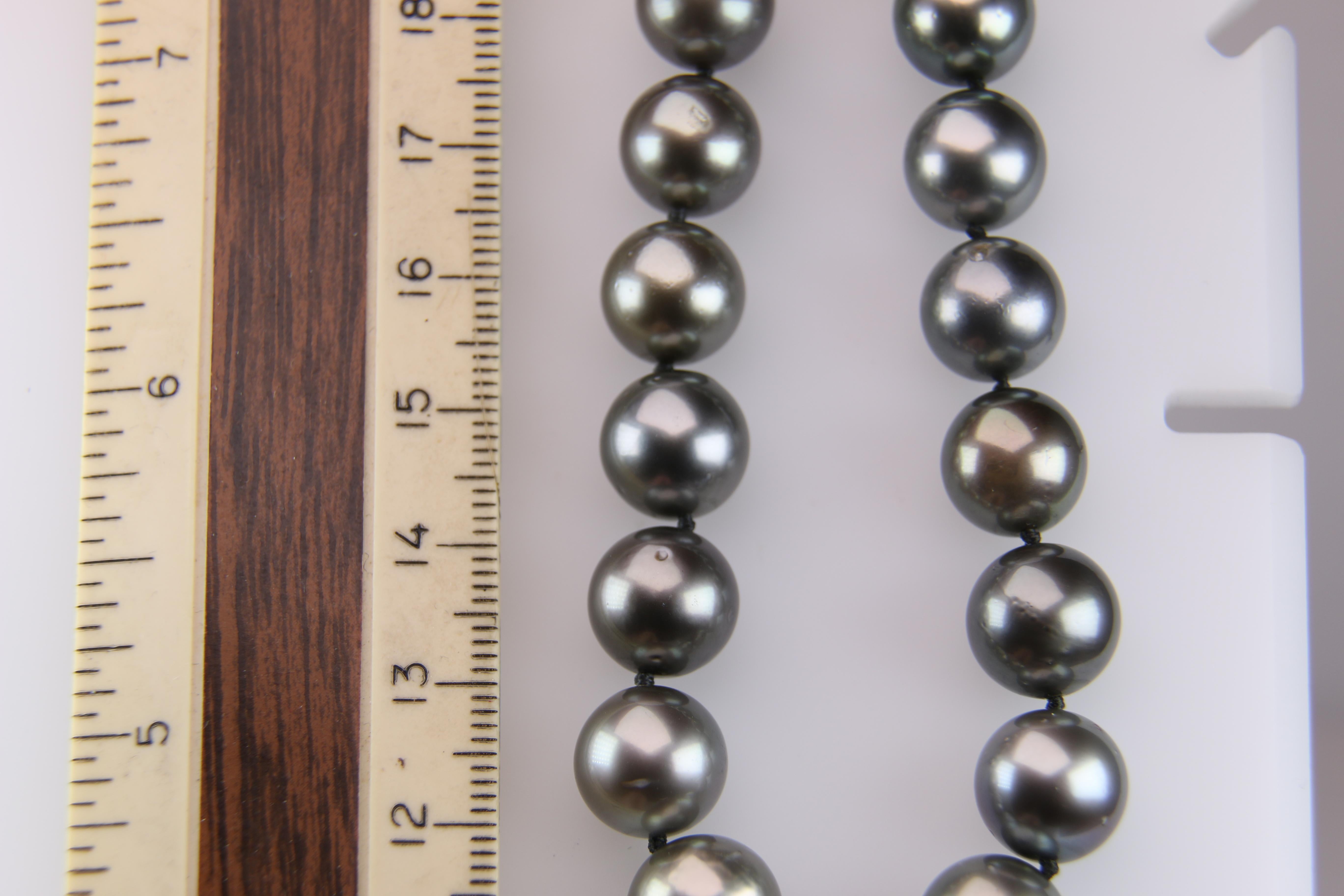 14K White Gold 10MM Tahitian Pearls 18 Inches long with Pave clasp.  