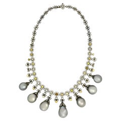 Tahitian Pearl Necklace with Yellow and White Diamonds