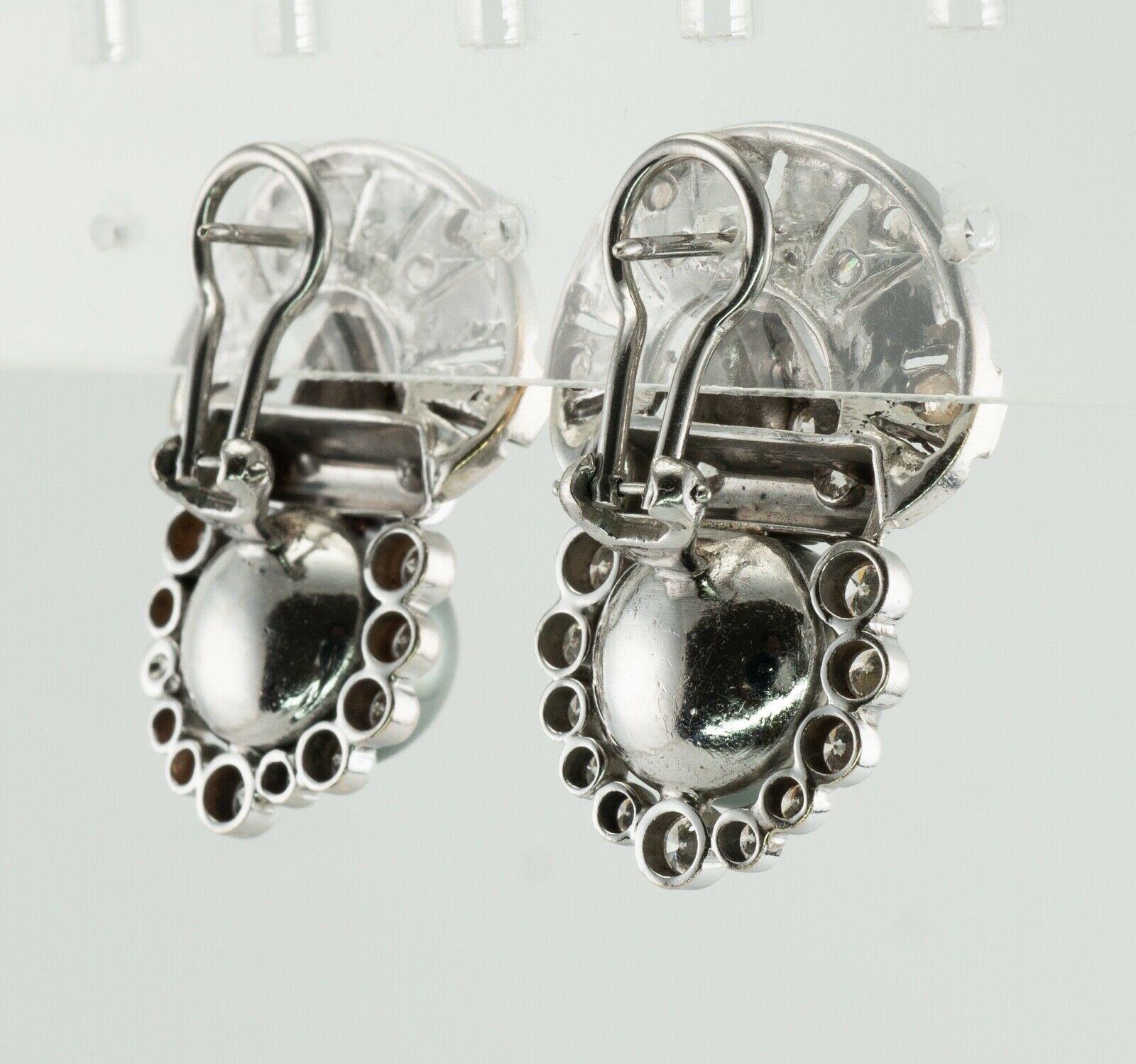 Tahitian Pearl Old Mine cut Diamond Earrings 14K White Gold Art Deco For Sale 6