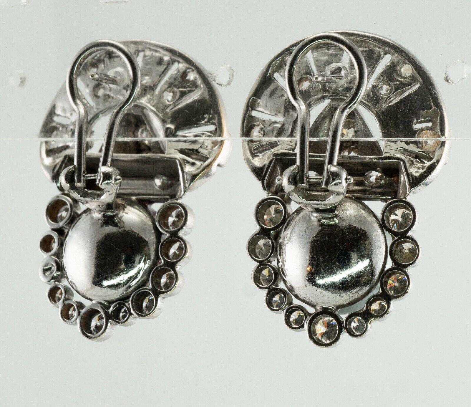 Women's Tahitian Pearl Old Mine cut Diamond Earrings 14K White Gold Art Deco For Sale