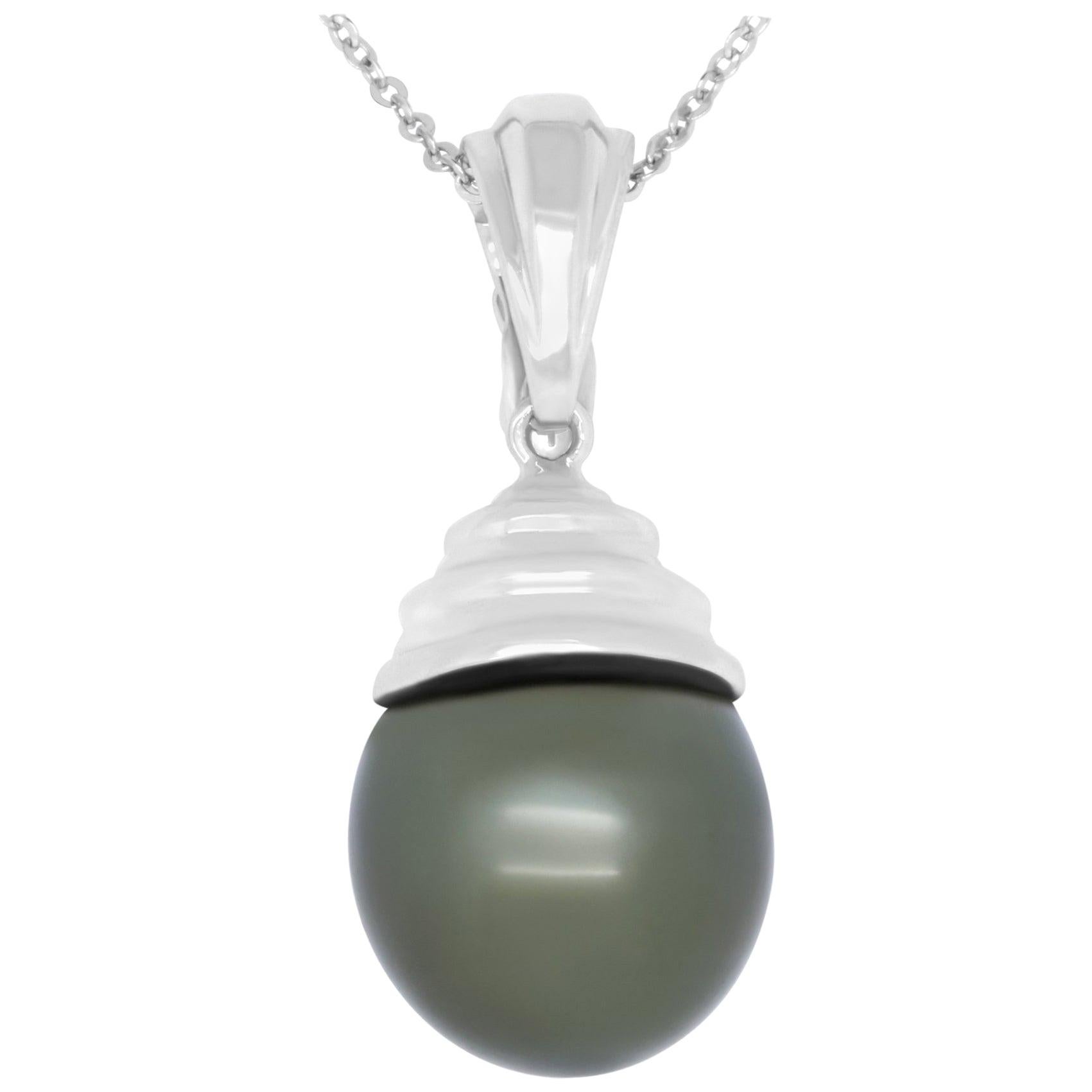 12.50 ct Tahitian Pearl Pendant 14K White Gold 18 inch Gold Chain