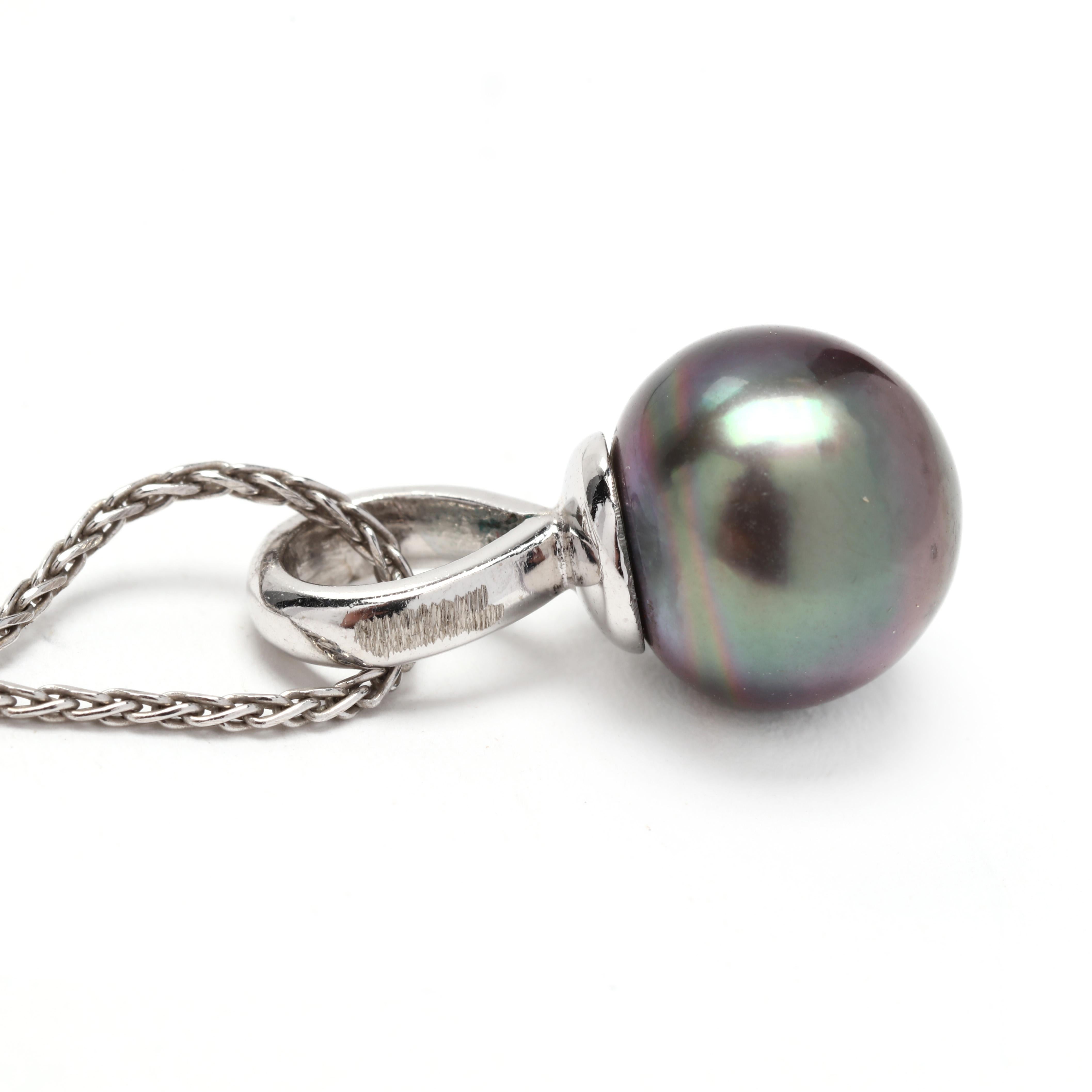 Bead Tahitian Pearl Pendant Necklace, 14K White Gold, Wedding Day For Sale