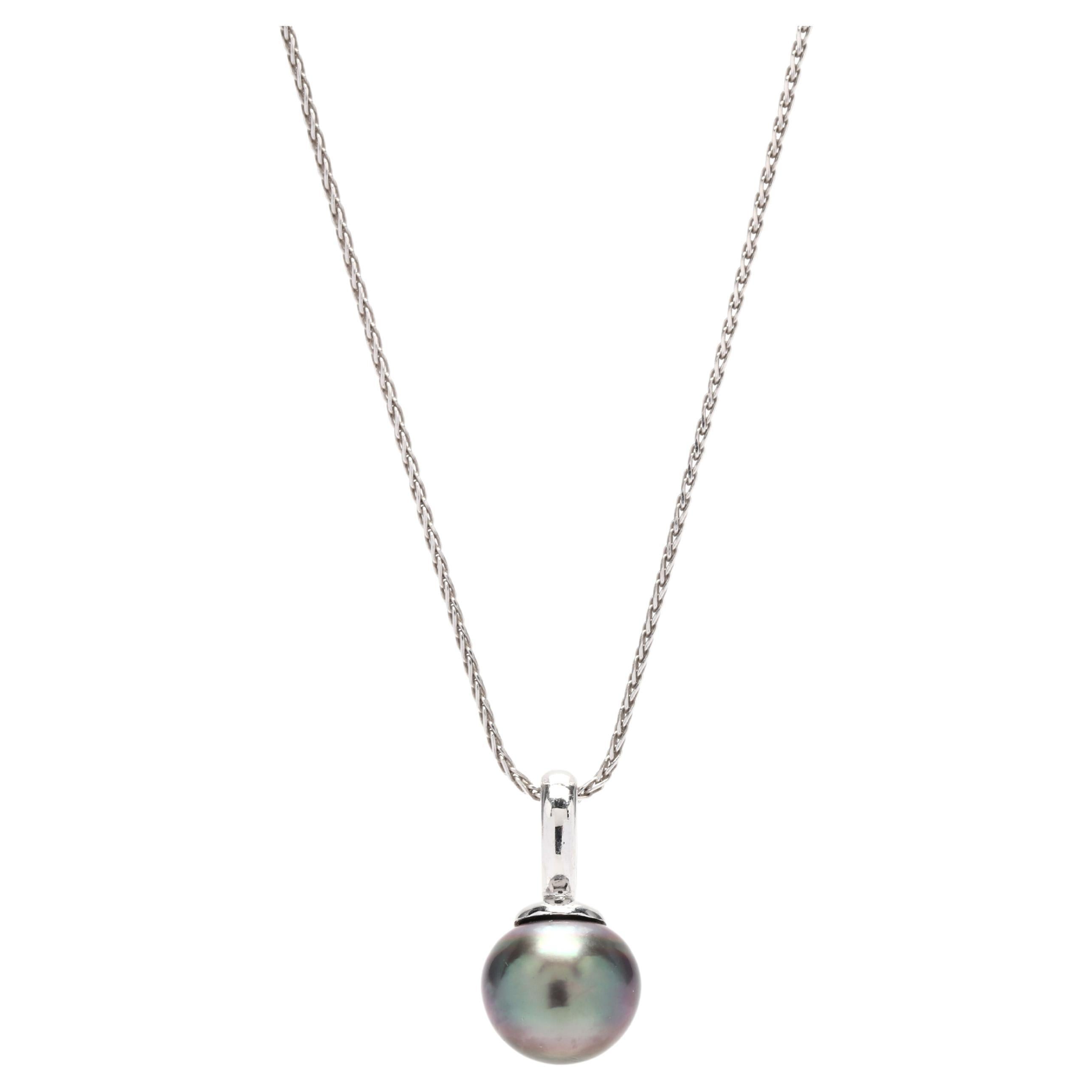 Tahitian Pearl Pendant Necklace, 14K White Gold, Wedding Day For Sale