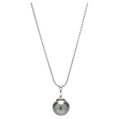 Vintage Tahitian Pearl Pendant Necklace, 14K White Gold, Wedding Day