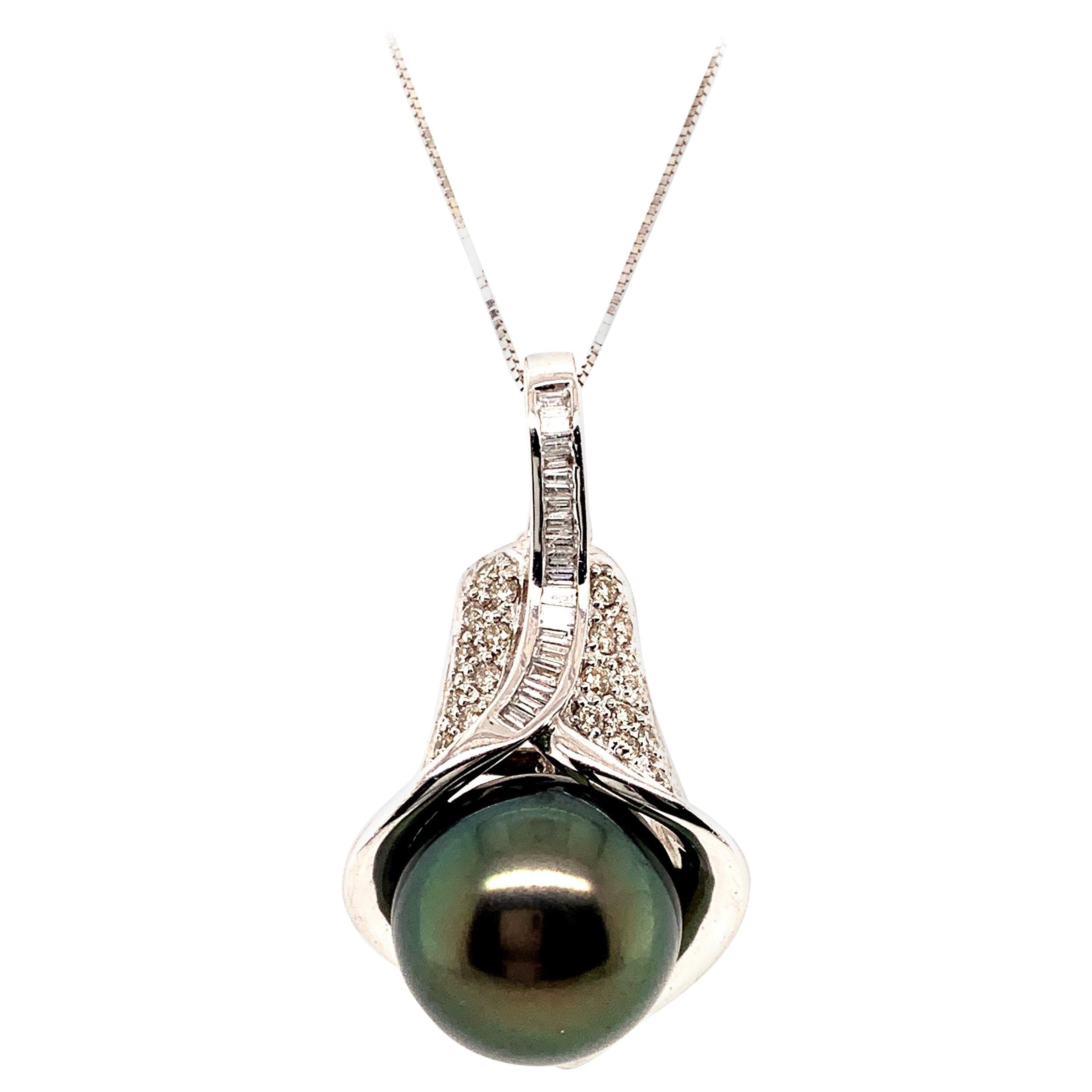 13.1MM Black Tahitian Pearl Pendant Necklace