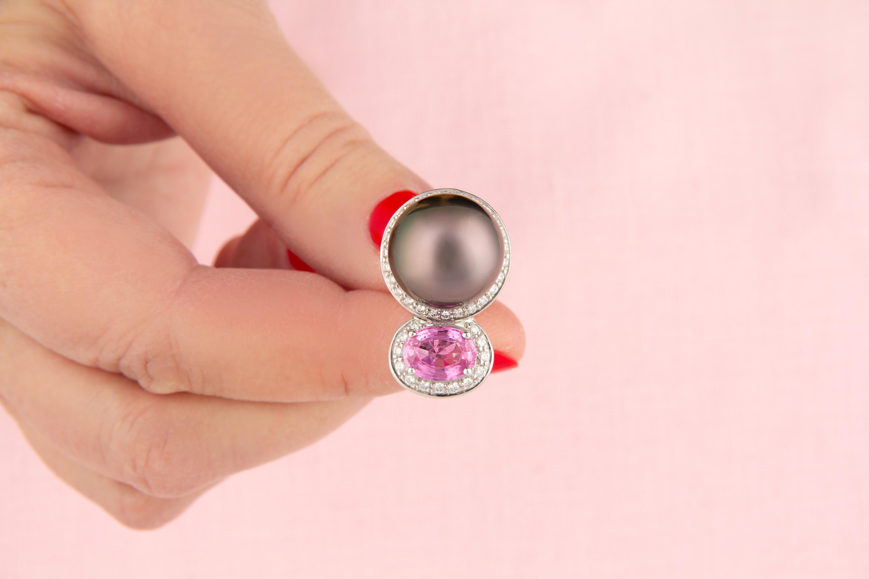 Pendientes de Diamantes Zafiro Rosa Perla de Tahití Diseño de Ella Gafter Corte oval en venta