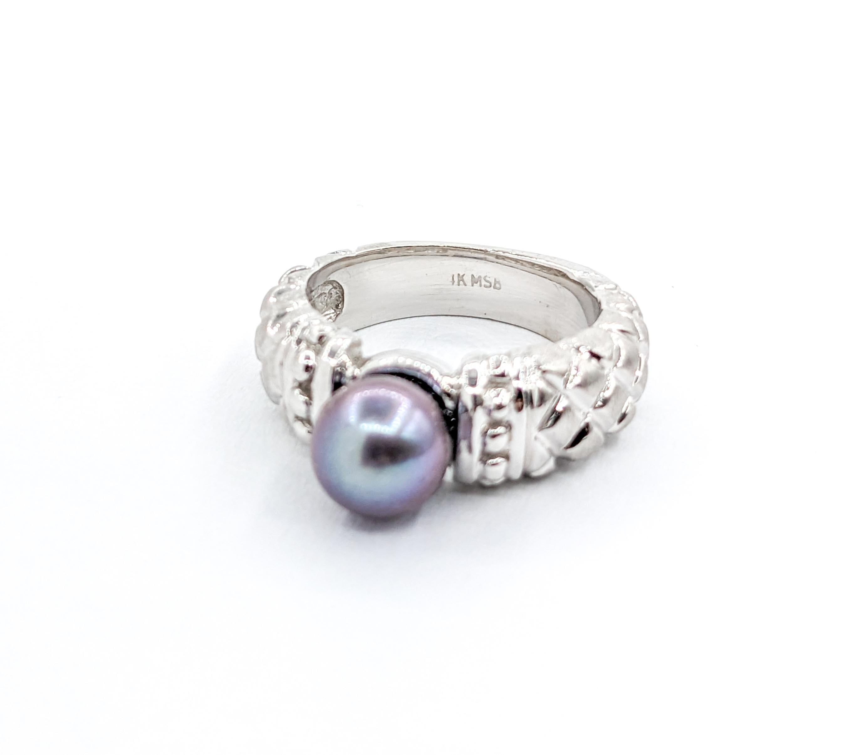 Round Cut Tahitian Pearl Ring White Gold For Sale