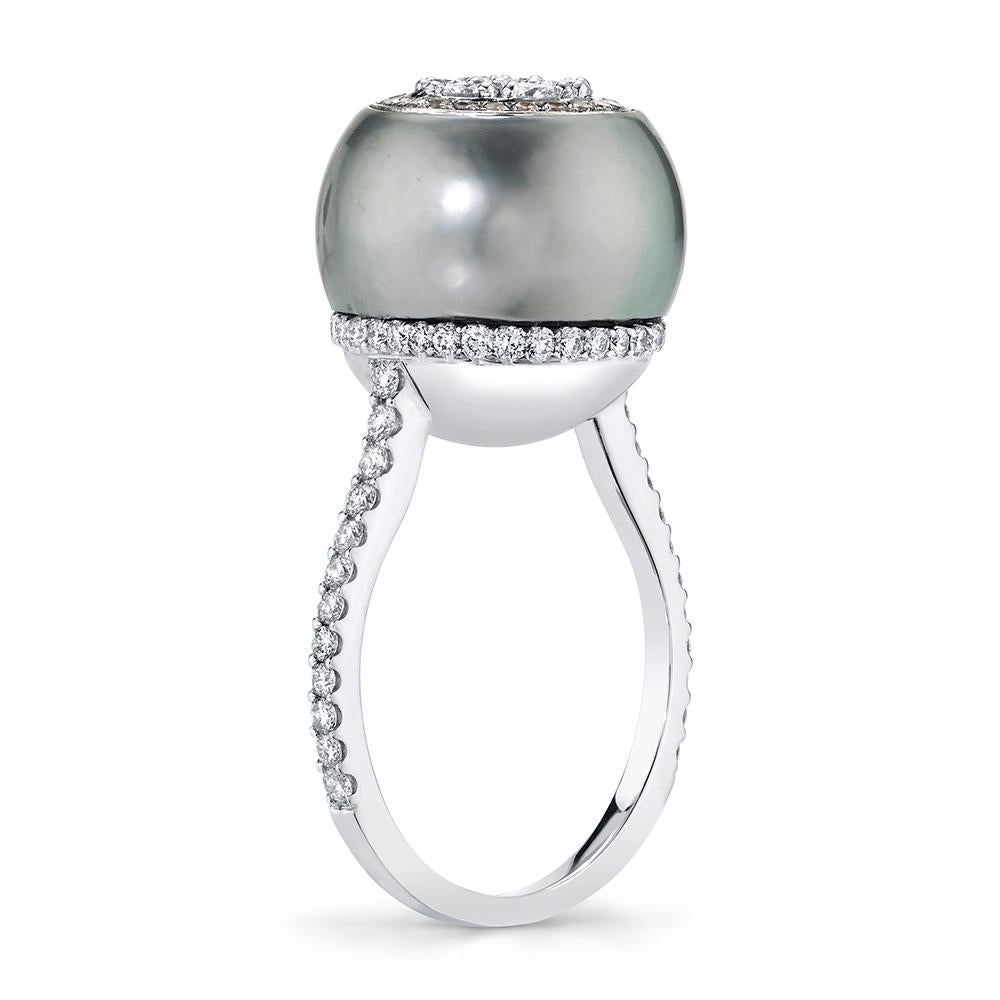 This ring is from the Bhansali Hope Collection, collection inspired by the designer's mother. The gentle luster of the Tahitian Black Pearl is married forever to the sparkling brilliance of diamonds (0.80ct) using our exclusive inlay process. The
