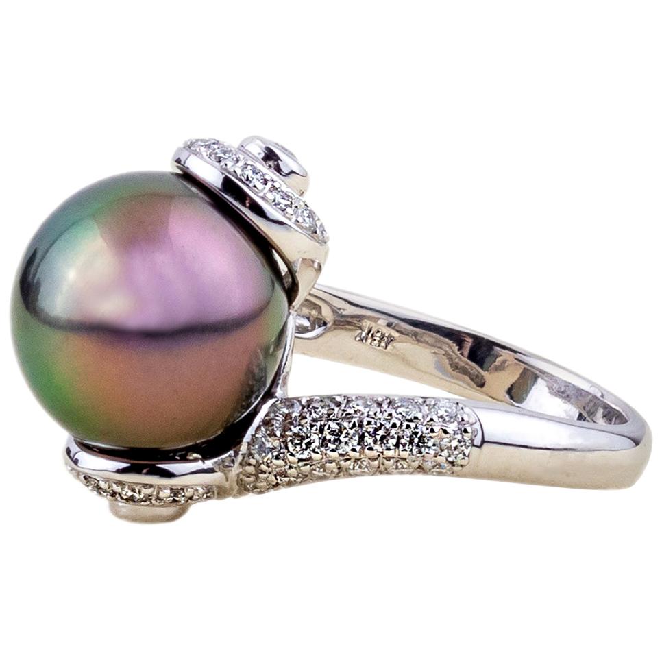 Tahitian Pearl Ring with Diamonds