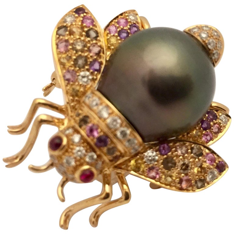 Broche Barrette Vintage XIXe Siècle - Or Et Argent, Perles, Diamants, Saphirs, Rubis | Très Bon état