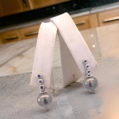 Tahitian Pearl & Sapphire Earrings 14k Gold 9.46 mm Certified