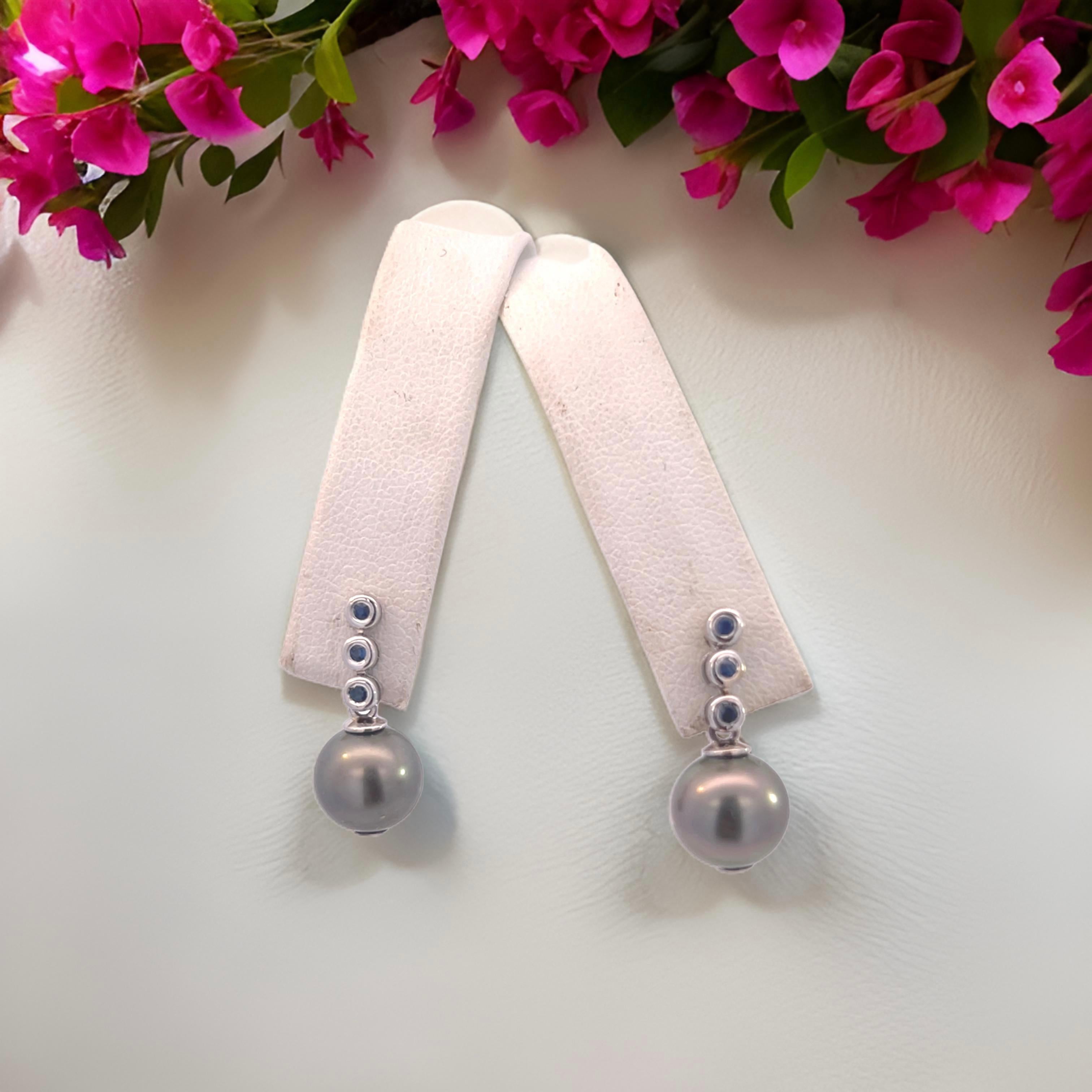 Tahitian Pearl & Sapphire Earrings 14k Gold 9.46 mm Certified In New Condition For Sale In Brooklyn, NY