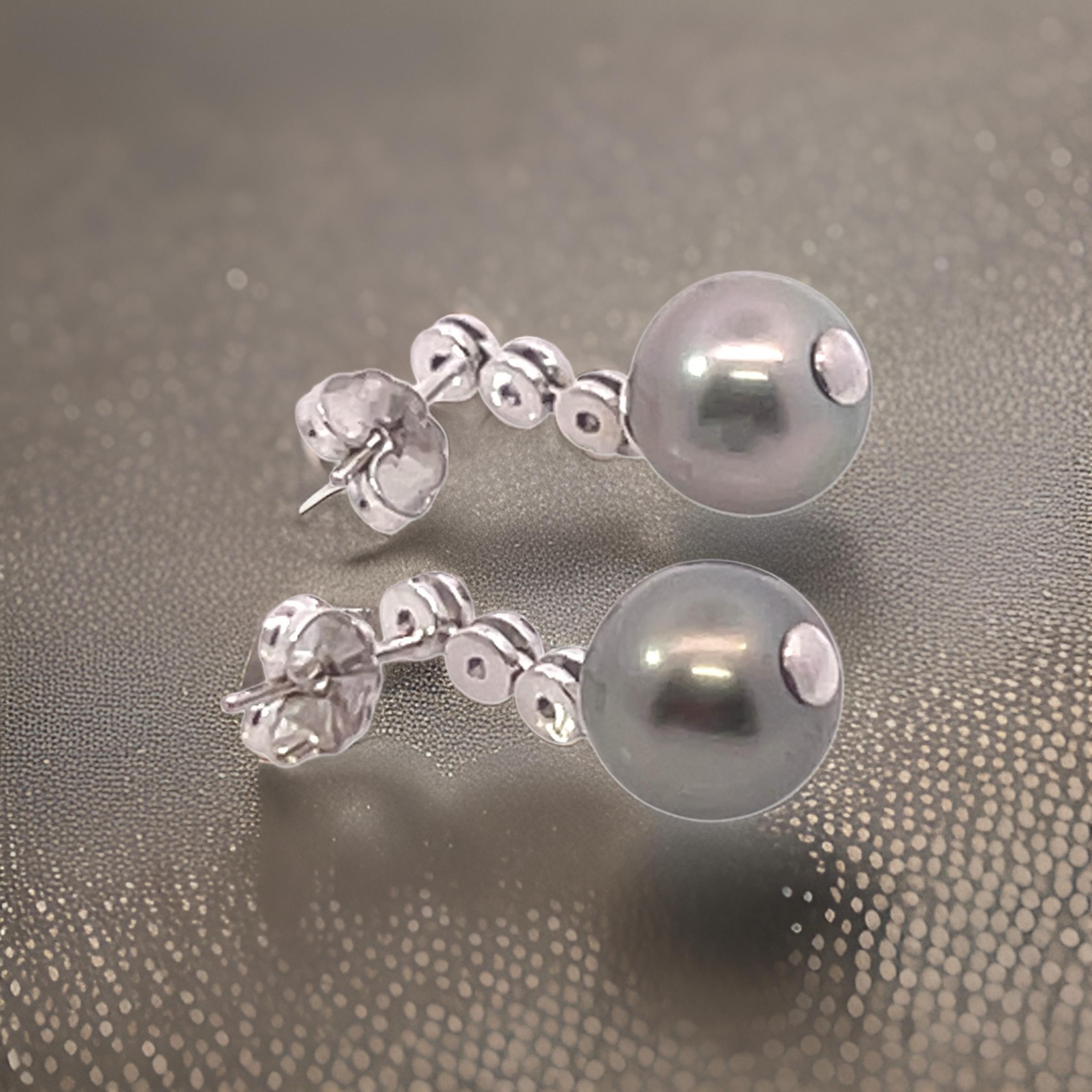 Tahitian Pearl & Sapphire Earrings 14k Gold 9.46 mm Certified For Sale 1