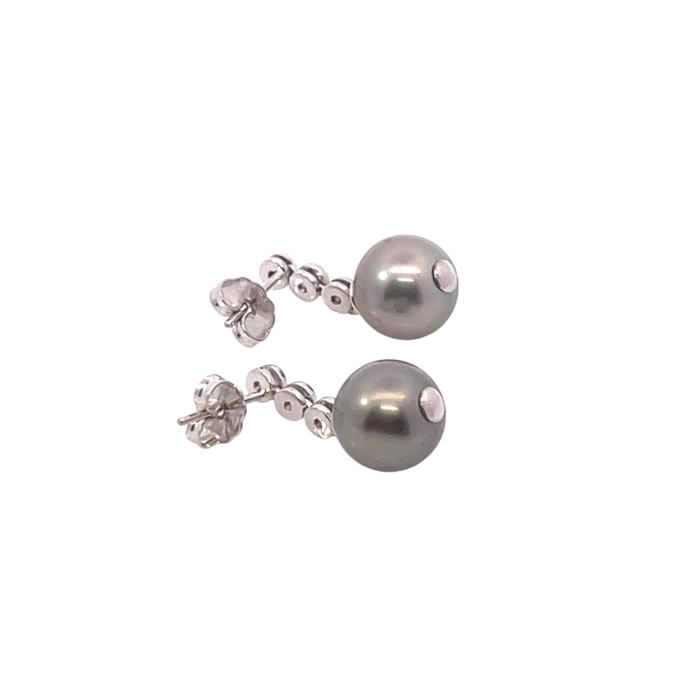 Tahitian Pearl & Sapphire Earrings 14k Gold 9.46 mm Certified For Sale 3