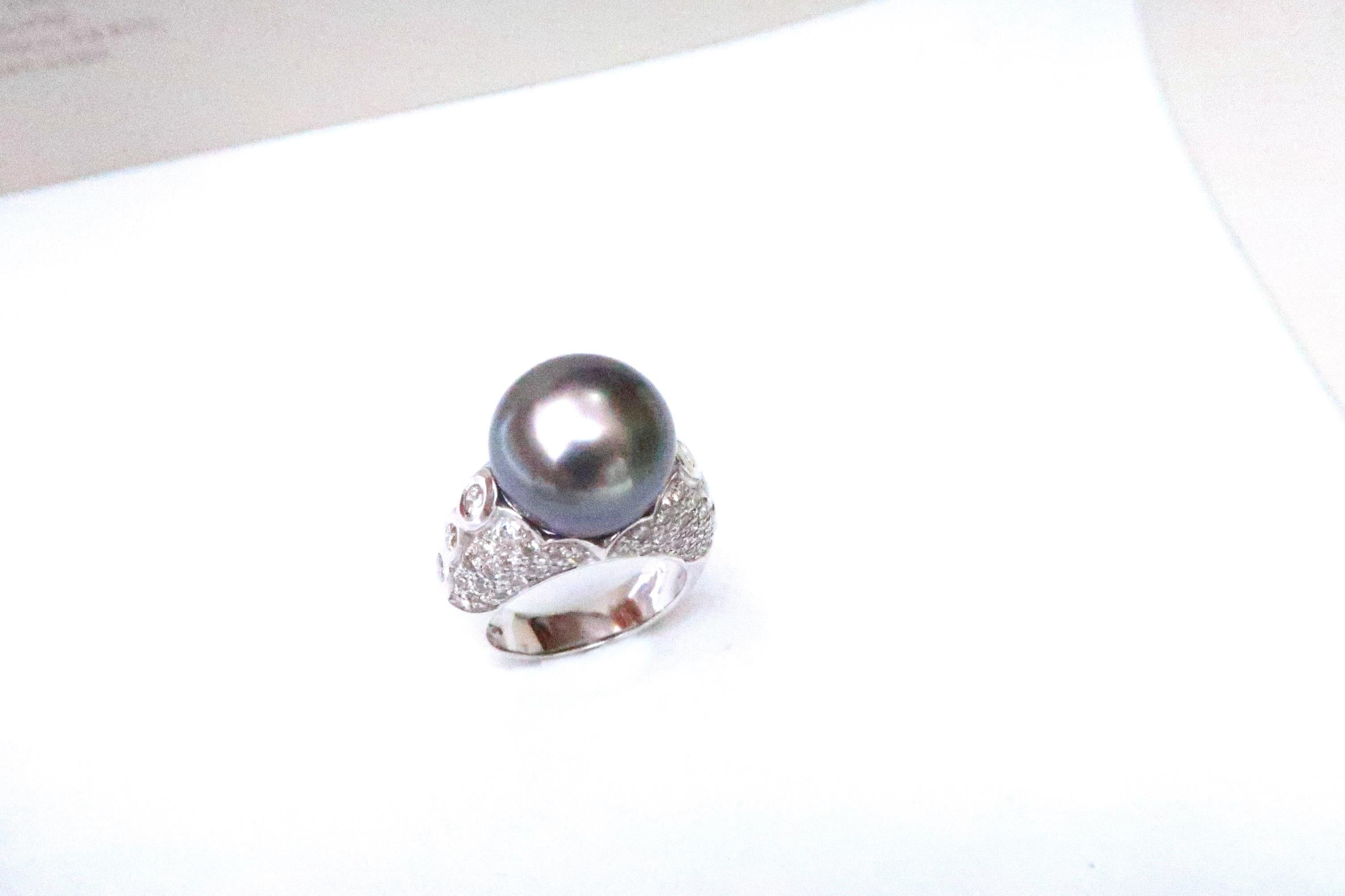 tahitian pearl ring with diamond pave