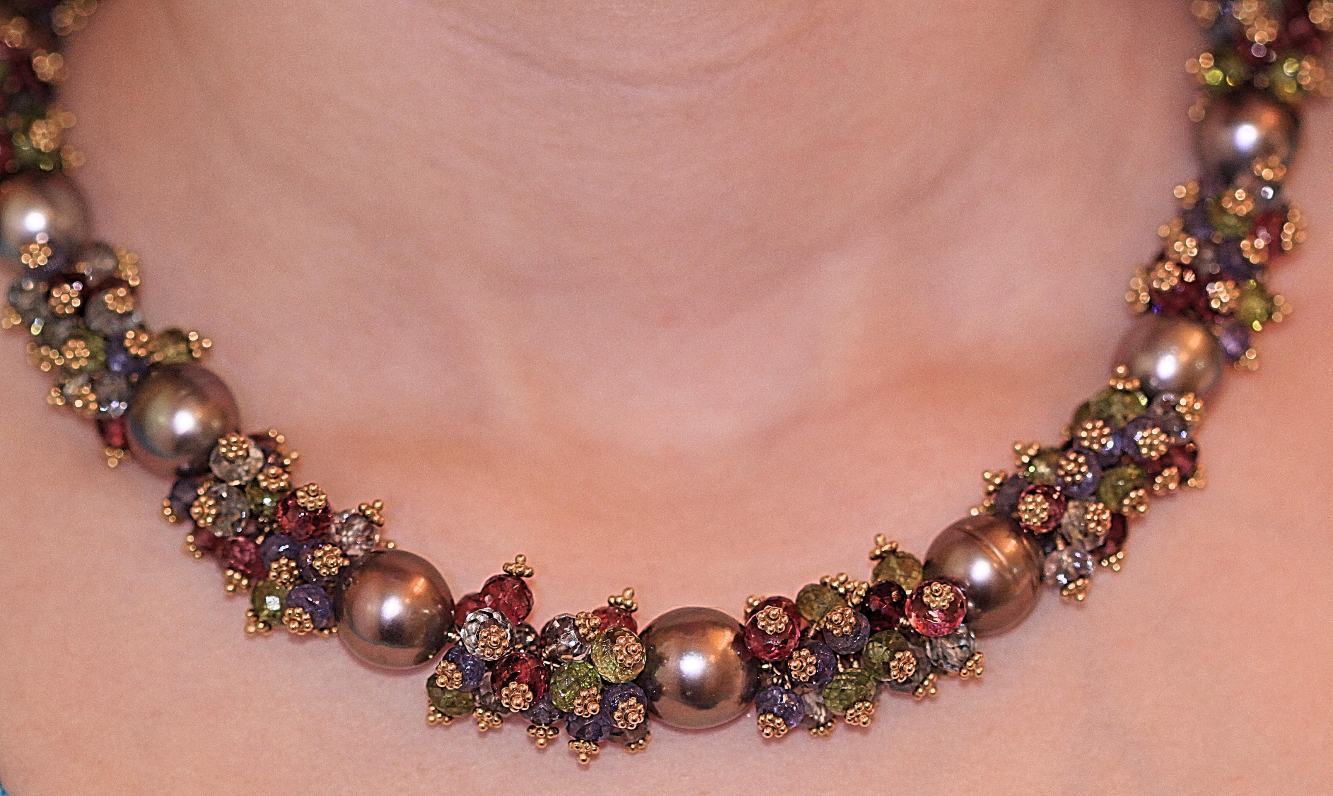 Women's Tahitian Pearl Semi Precious Stone Necklace by Marya Dabrowski For Sale