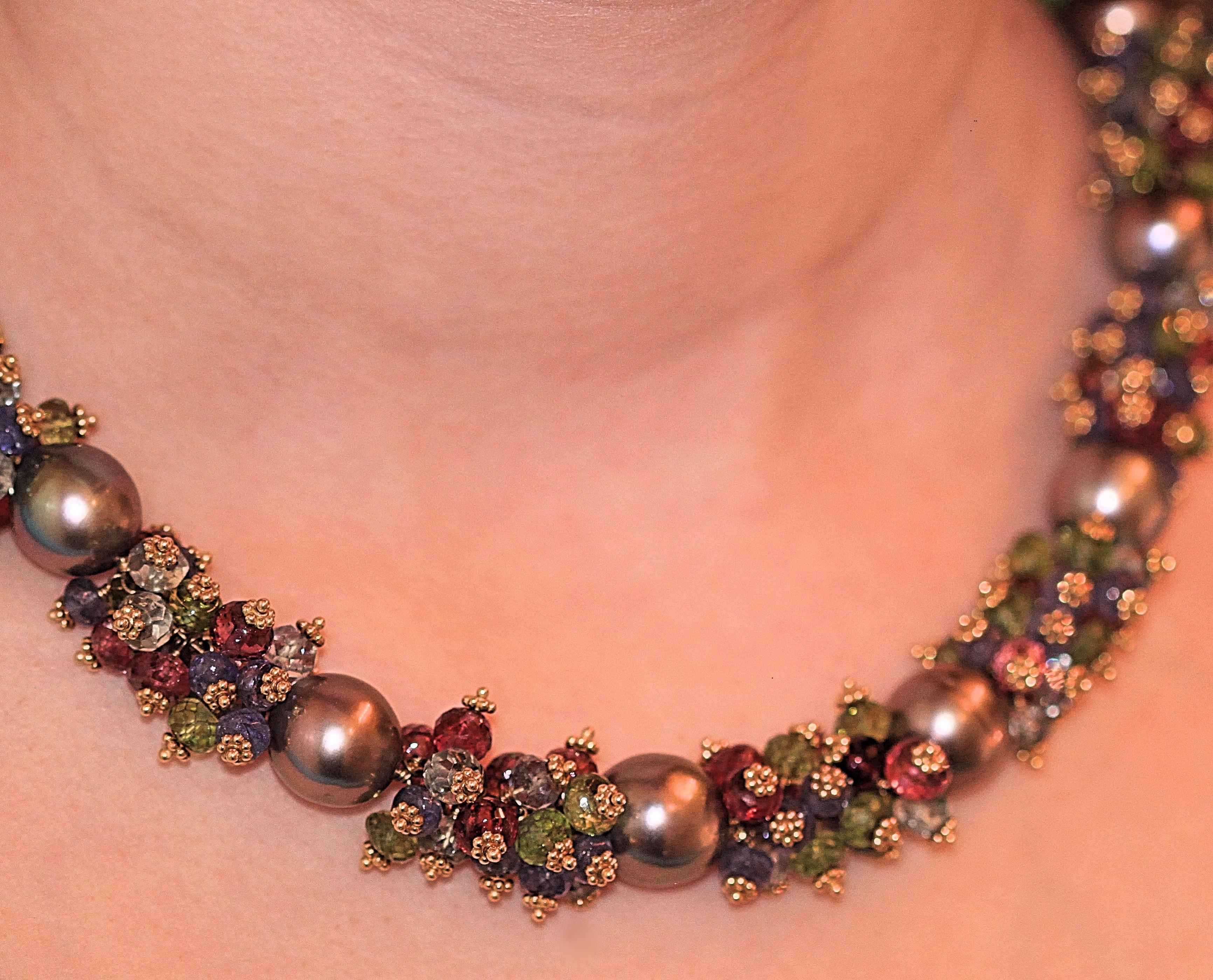 Tahitian Pearl Semi Precious Stone Necklace by Marya Dabrowski For Sale 1