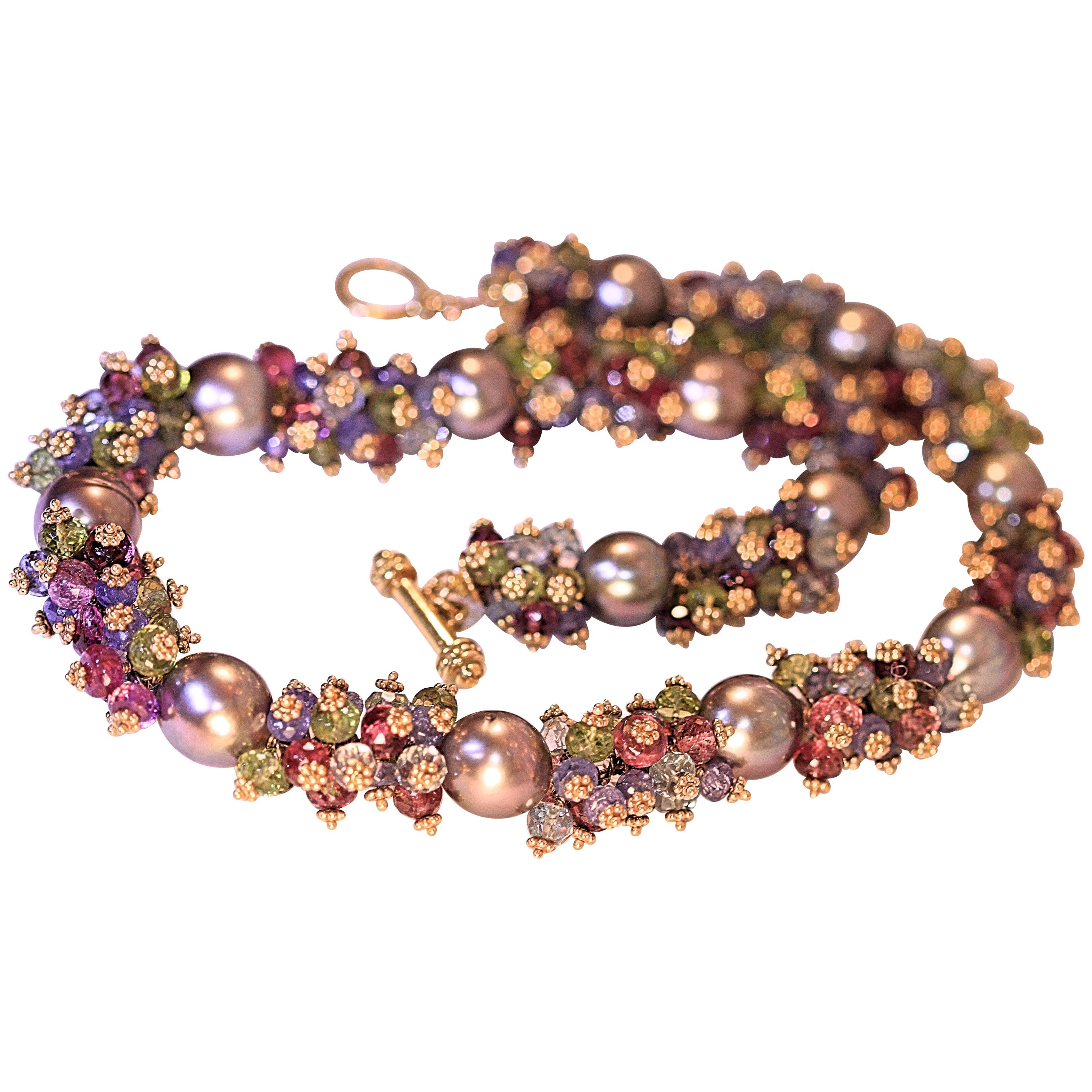 Tahitian Pearl Semi Precious Stone Necklace by Marya Dabrowski For Sale