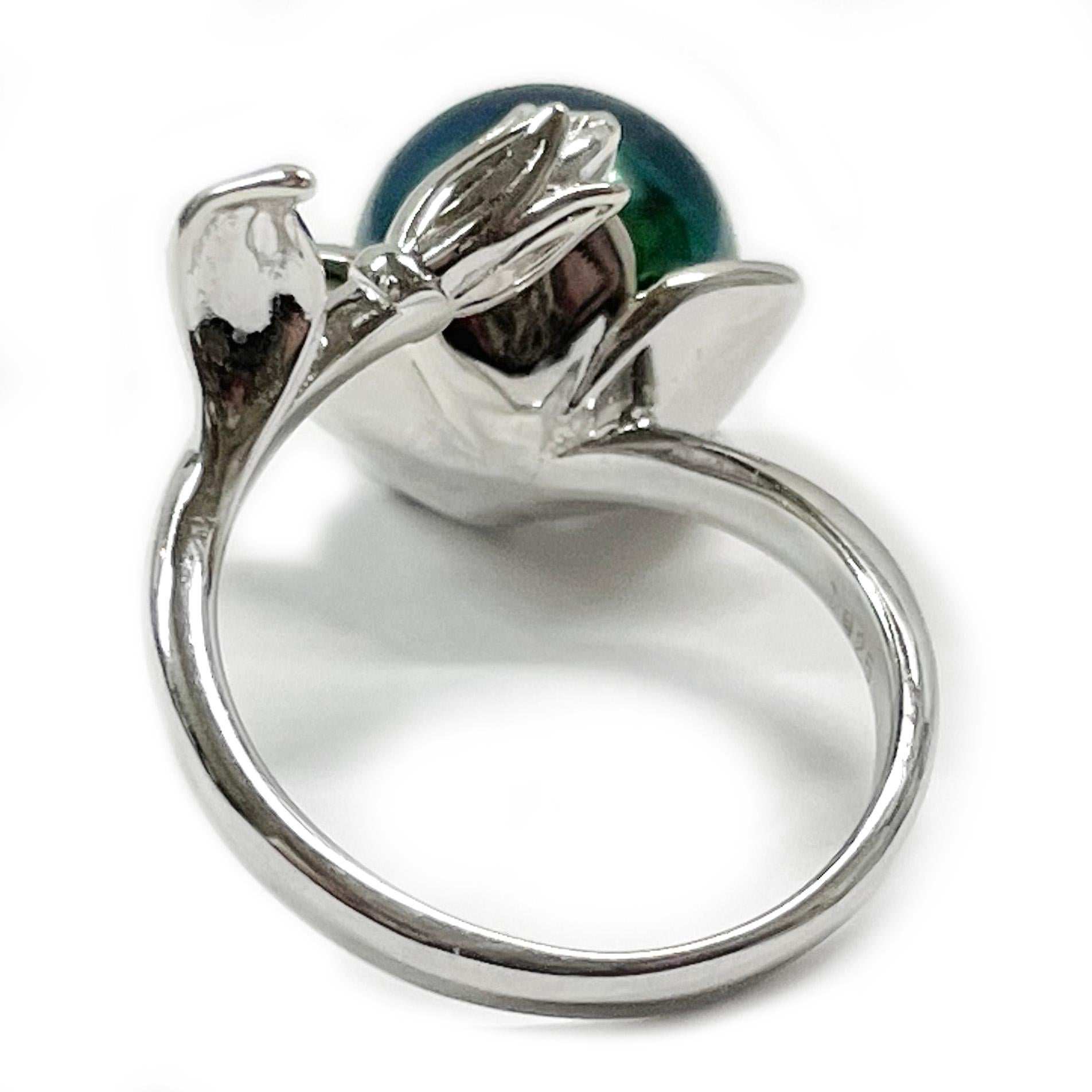 Round Cut Tahitian Pearl Sterling Silver Ring For Sale