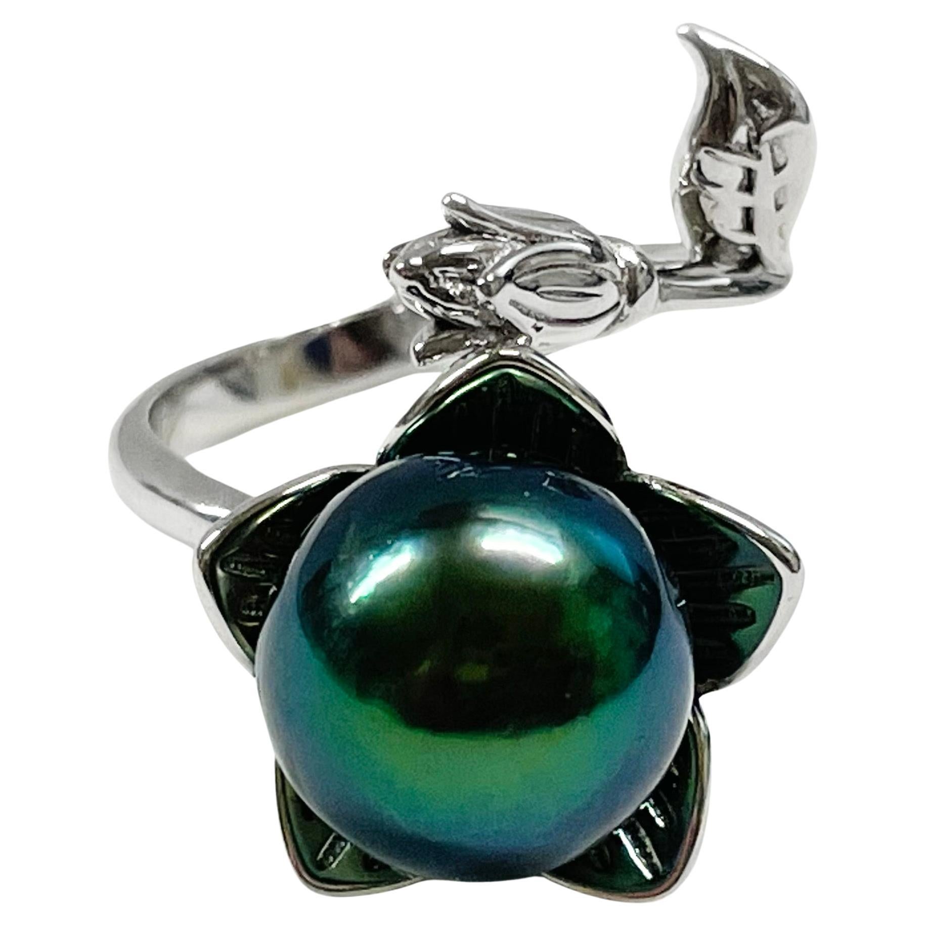 Tahitian Pearl Sterling Silver Ring For Sale