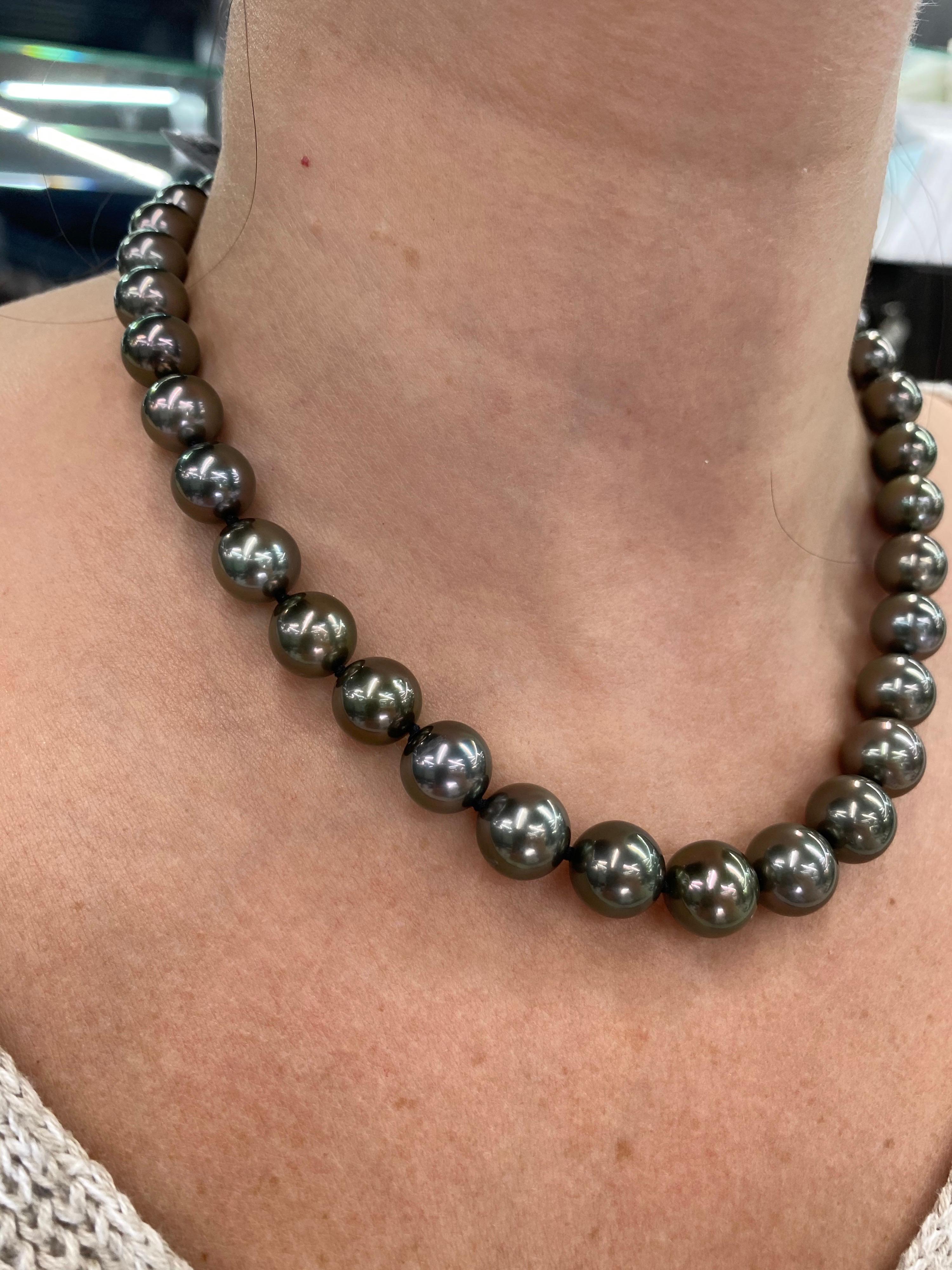 Tahiti-Perlenstrang-Halskette 14 Karat Weißgold 10-12 MM 1
