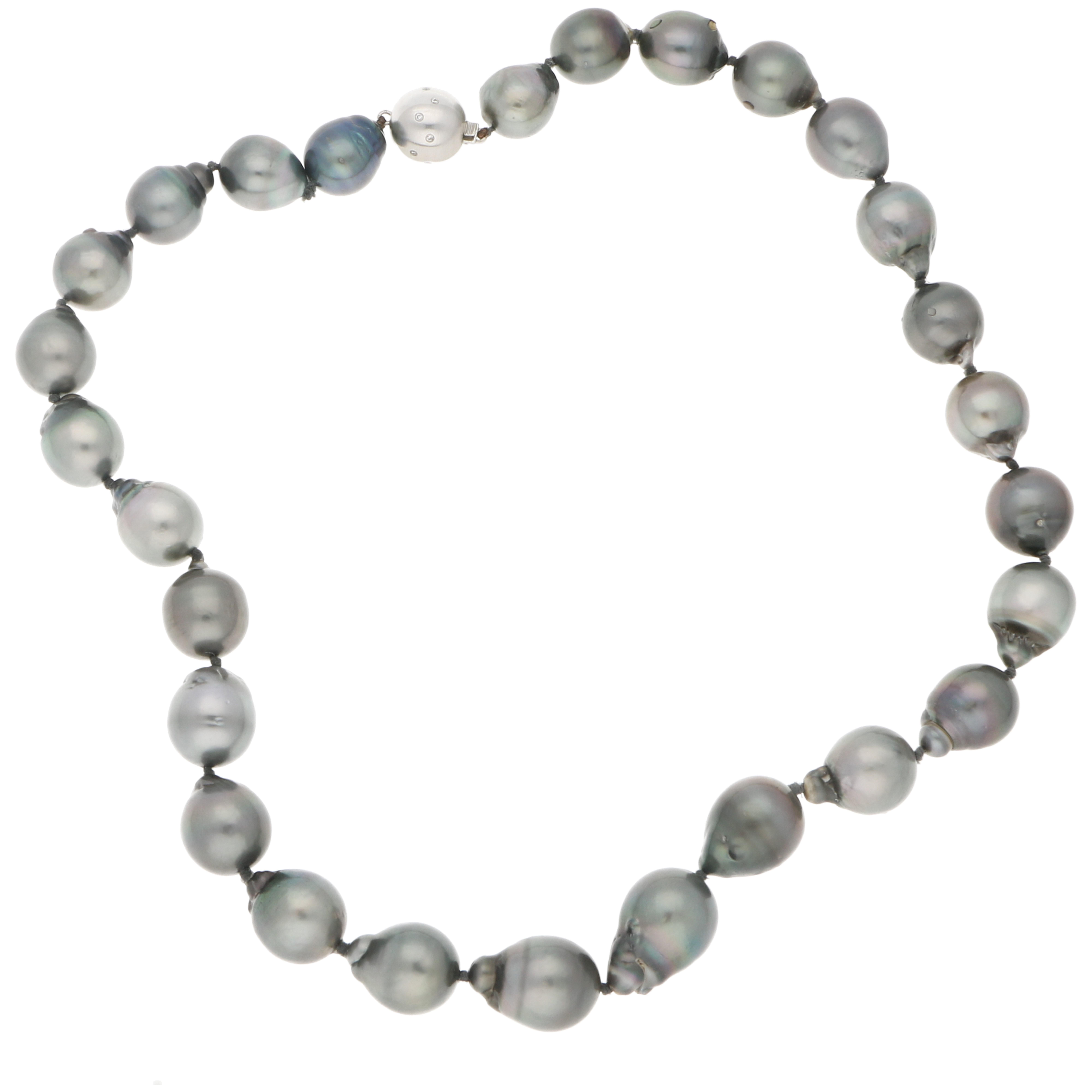 Modern Tahitian Pearl Strand Necklace with 18k White Gold Diamond Clasp