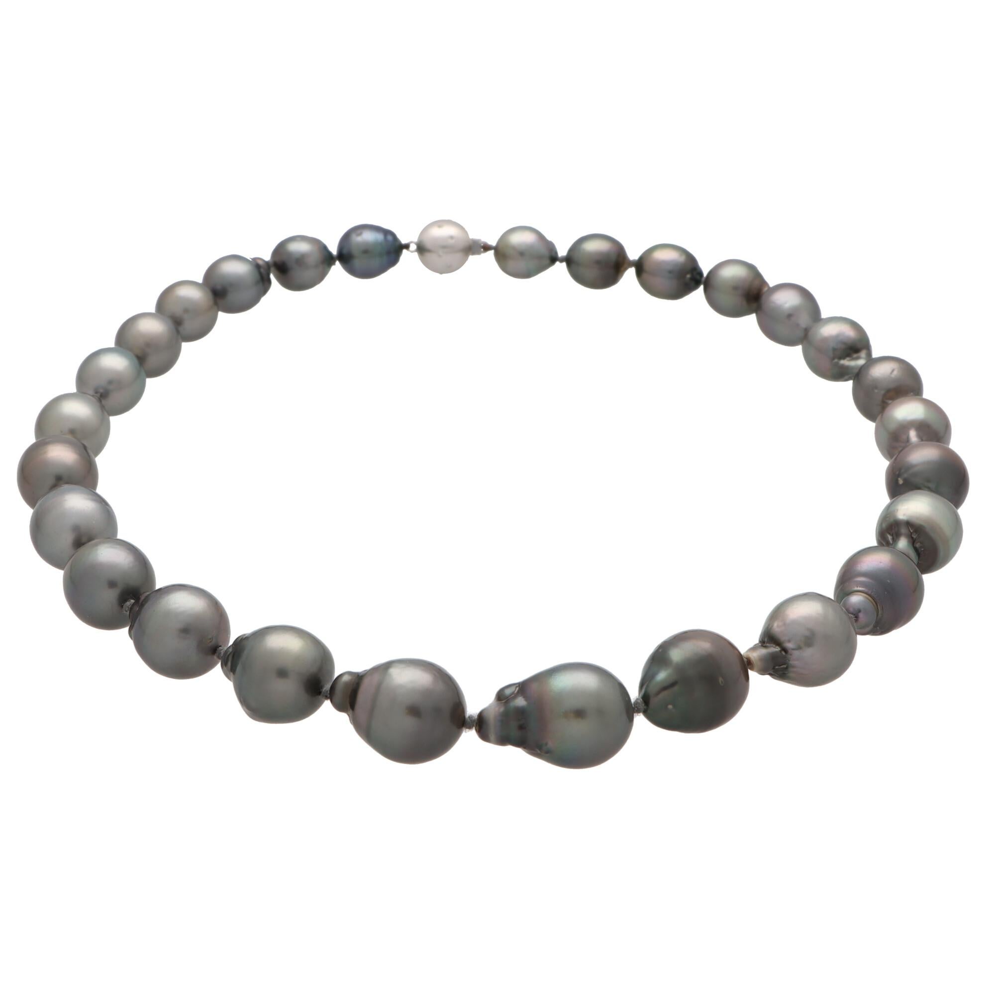 Bead Tahitian Pearl Strand Necklace with 18k White Gold Diamond Clasp