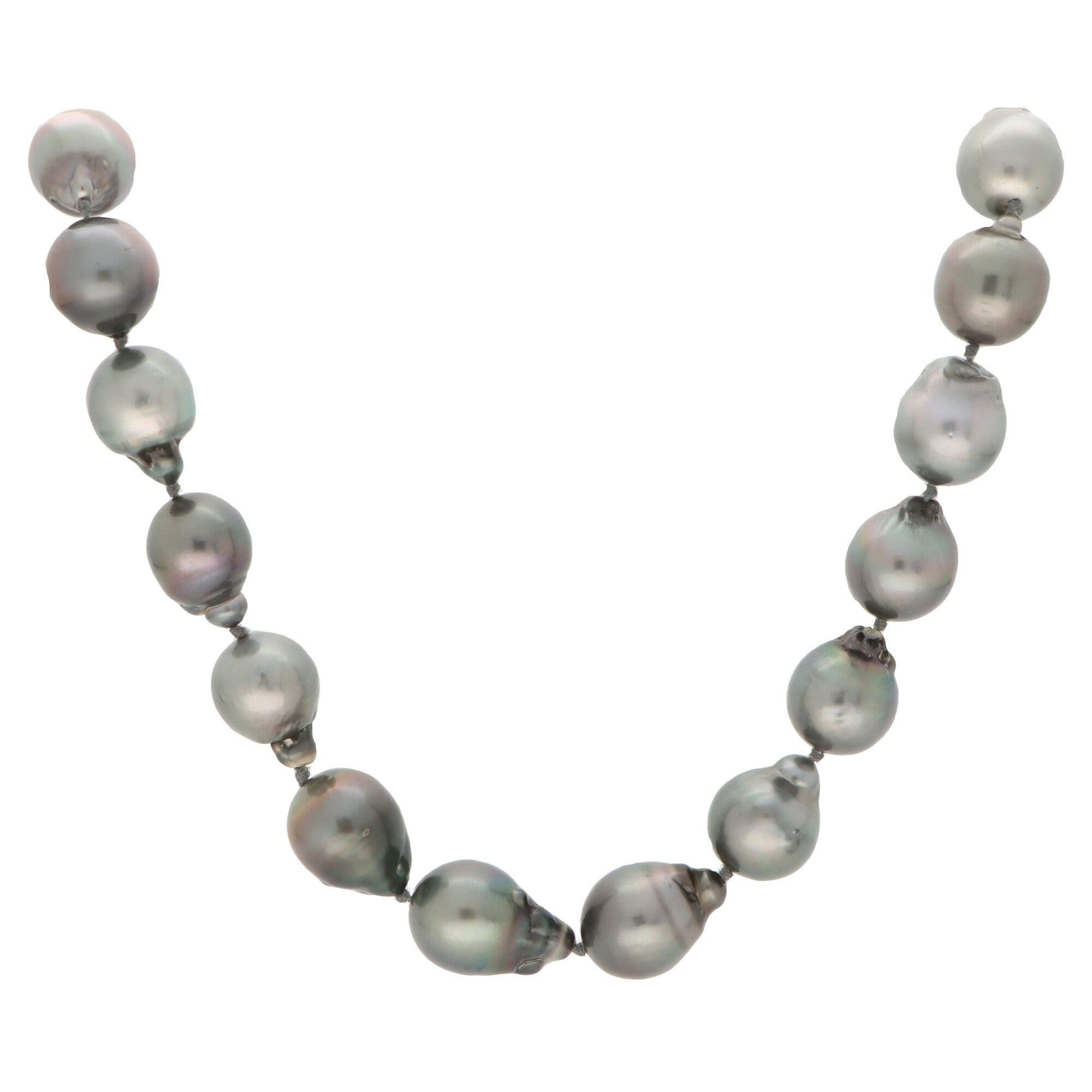 Tahitian Pearl Strand Necklace with 18k White Gold Diamond Clasp