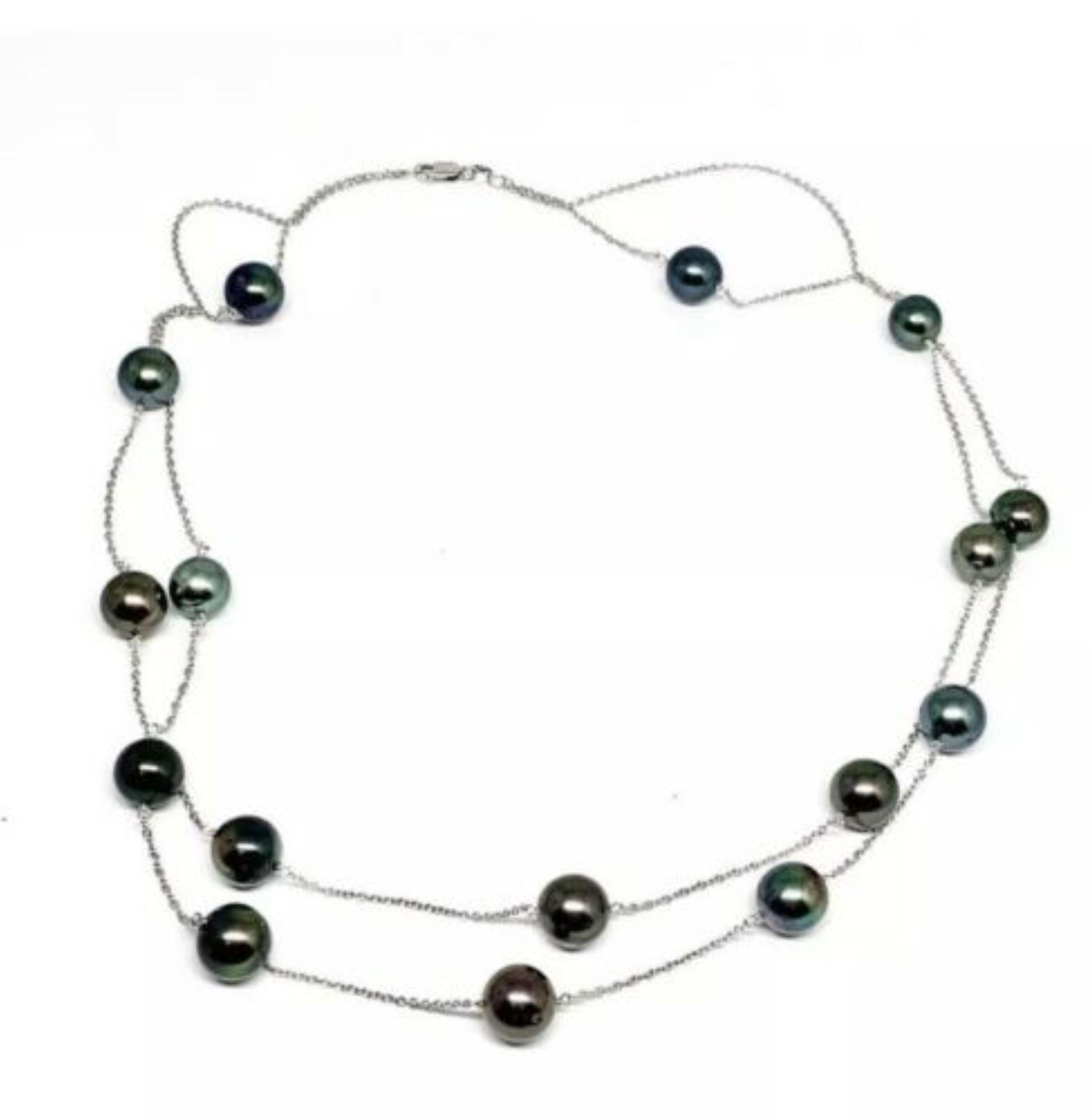 Round Cut Tahitian Pearl Tincup Necklace 14k Gold 121.25