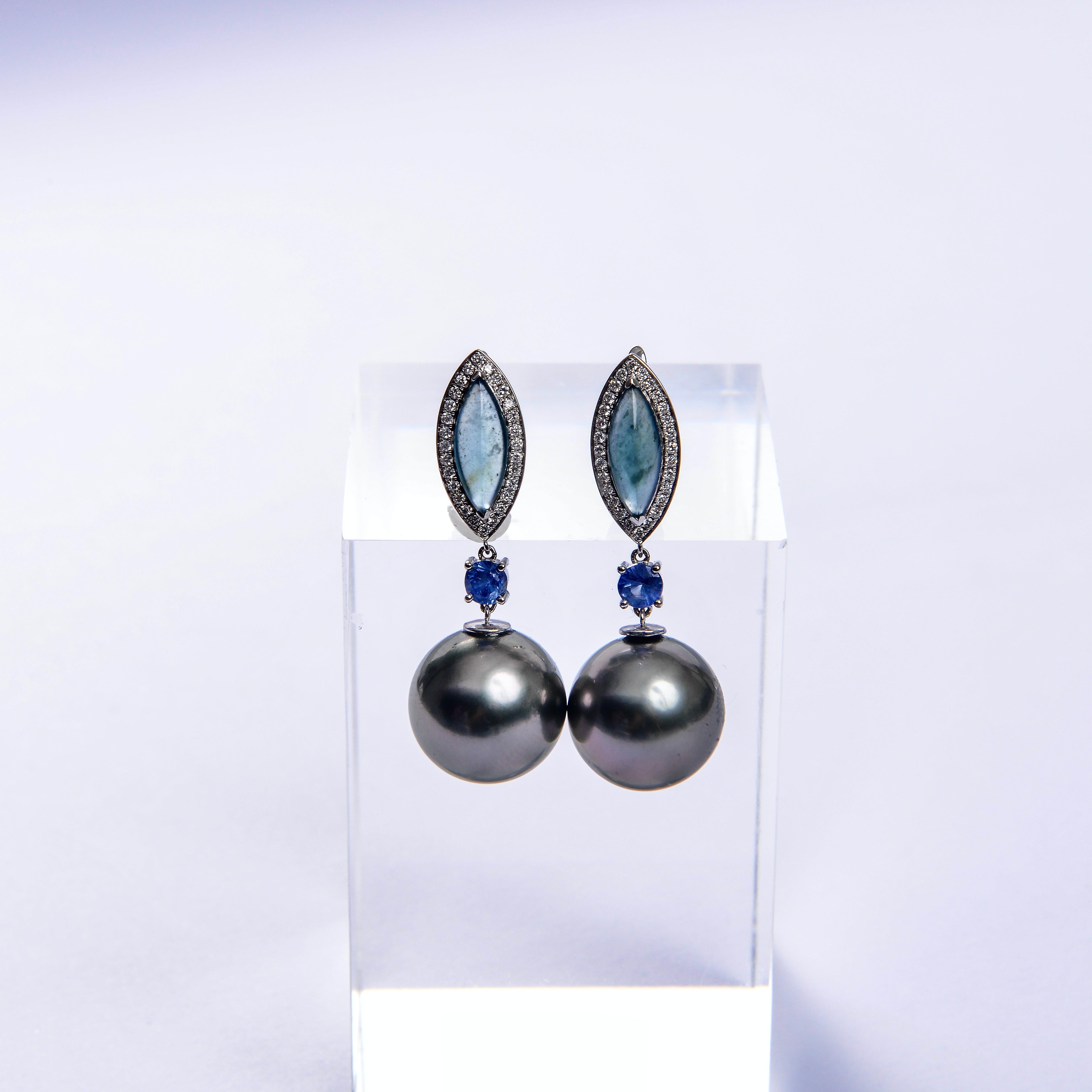 Contemporary Eostre Tahitian Pearl, Type A Jadeite, Sapphire and Diamond White Gold Suite For Sale
