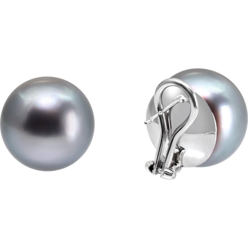 Tahitian Pearl White Gold Earrings In Excellent Condition In Surfside, FL