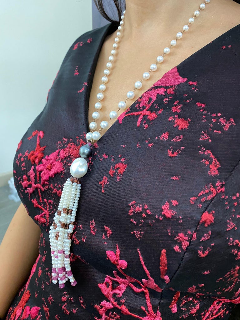 Golden and White Pearl  Multi Color Stones Pearl Beaded Necklace