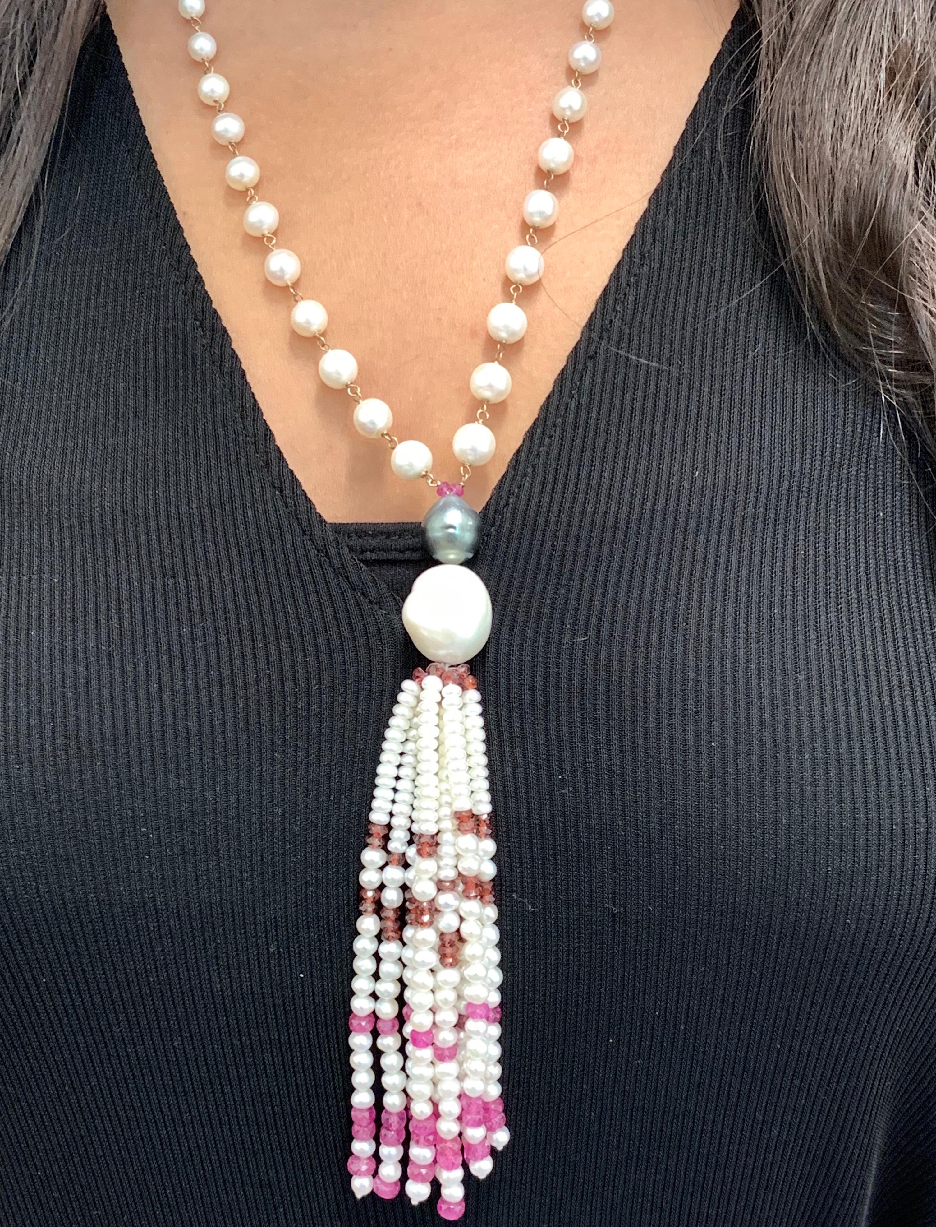 Round Cut Tahitian Pearl White Pearl Multi-Color Bead Gemstone Fashion Dangle Necklace For Sale