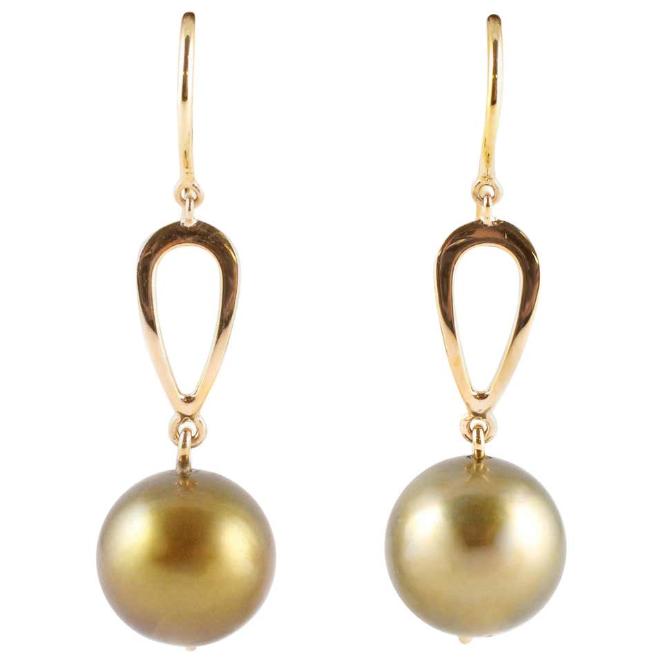 Tahitian Pearl Drops with Gold French Wire at 1stdibs