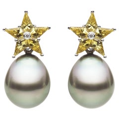 Tahitian Pearl Yellow Sapphire and Diamond Stud Earrings