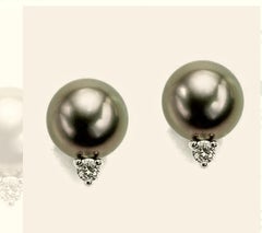 Tahitian Pearls and Diamonds Stud Earrings 14k