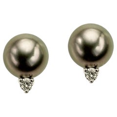 Tahitian Pearls and Diamonds Stud Earrings 14k